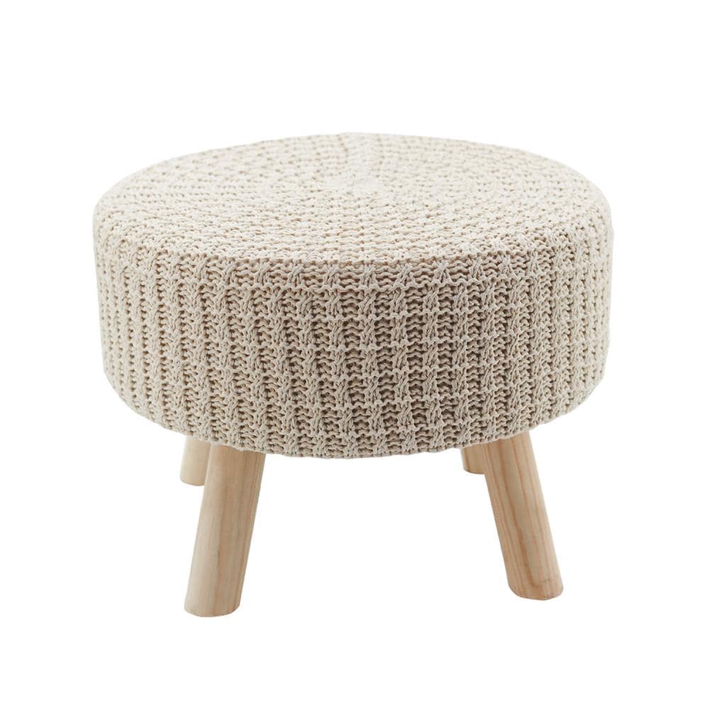 Foot Stools Cherry Finish Upholstered Foot Stool with Shapely Legs