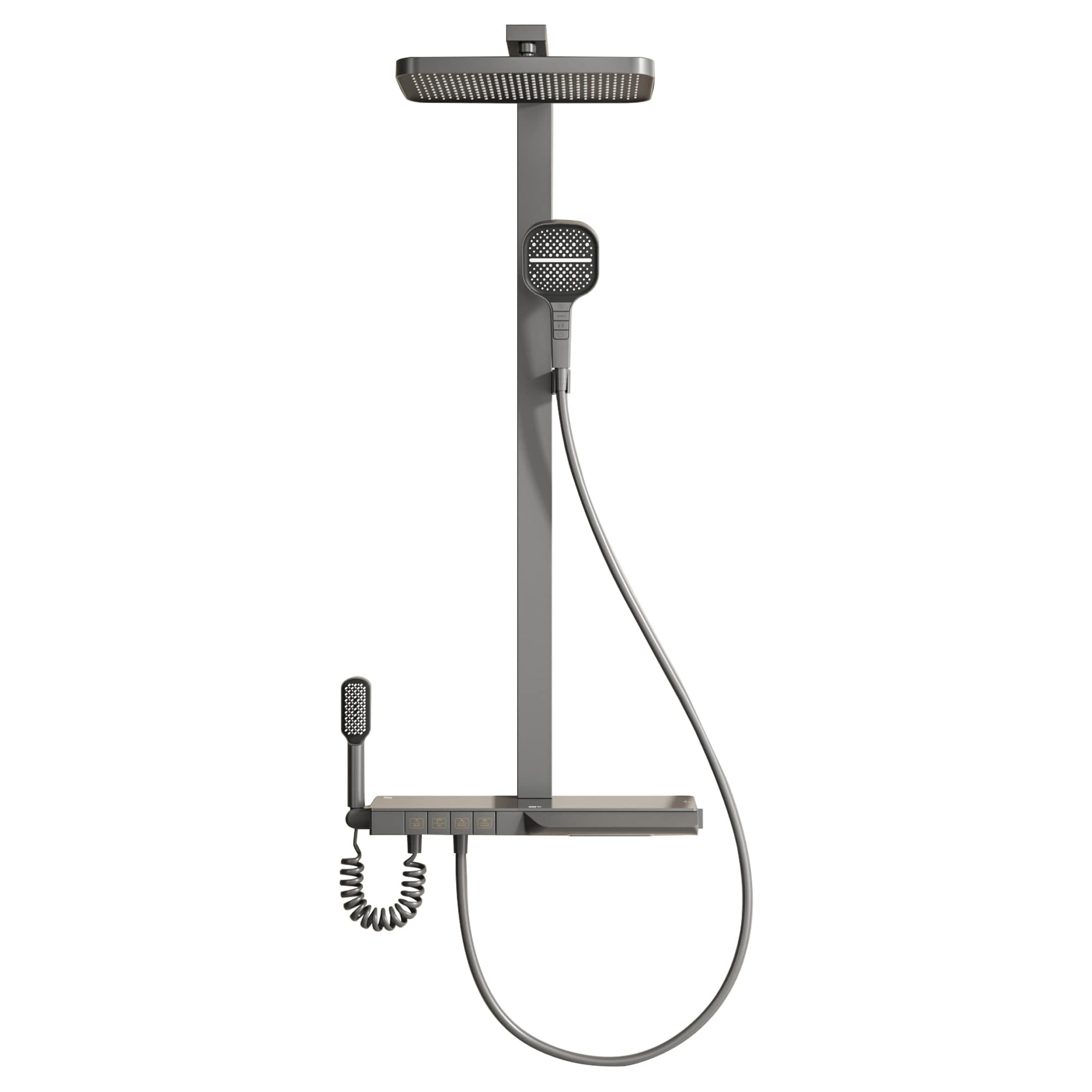 WELLFOR WB-1041 WB Exposed 4-Function Thermostatic Shower System Gun Gray 13-Inches Waterfall Dual Head Shower Faucet Bar System with 4-way Diverter ( Thermostatic Valve Included )