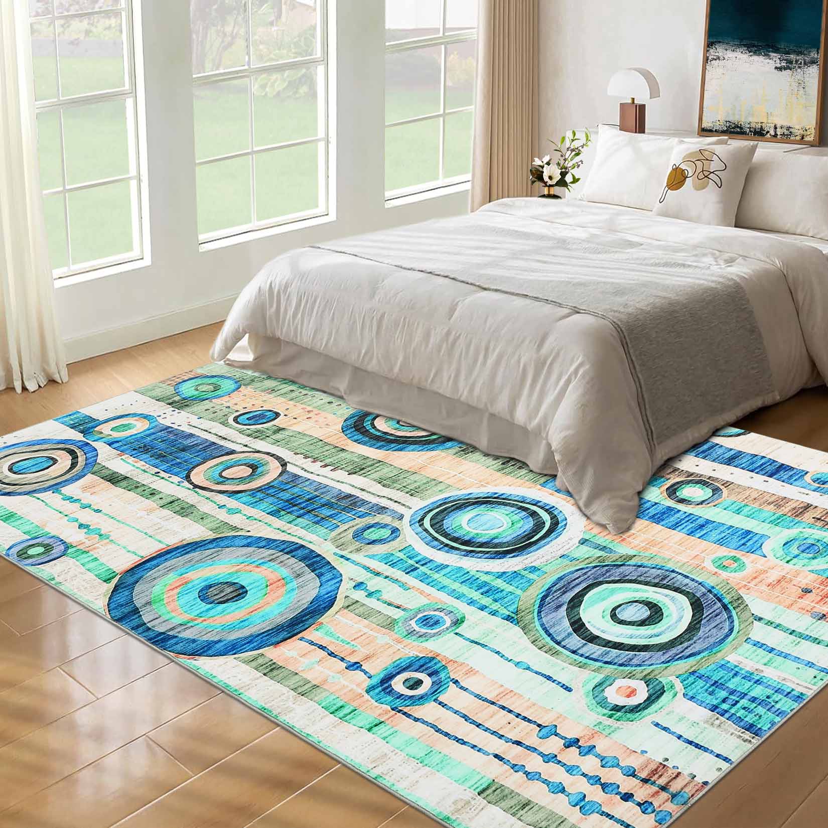 Garvee YXY-LO-PHO-163NT11S 8 x 10 (ft) Loomed Polyester Green/Blue Rectangular Indoor Abstract Mid-Century Modern Machine washable Area rug