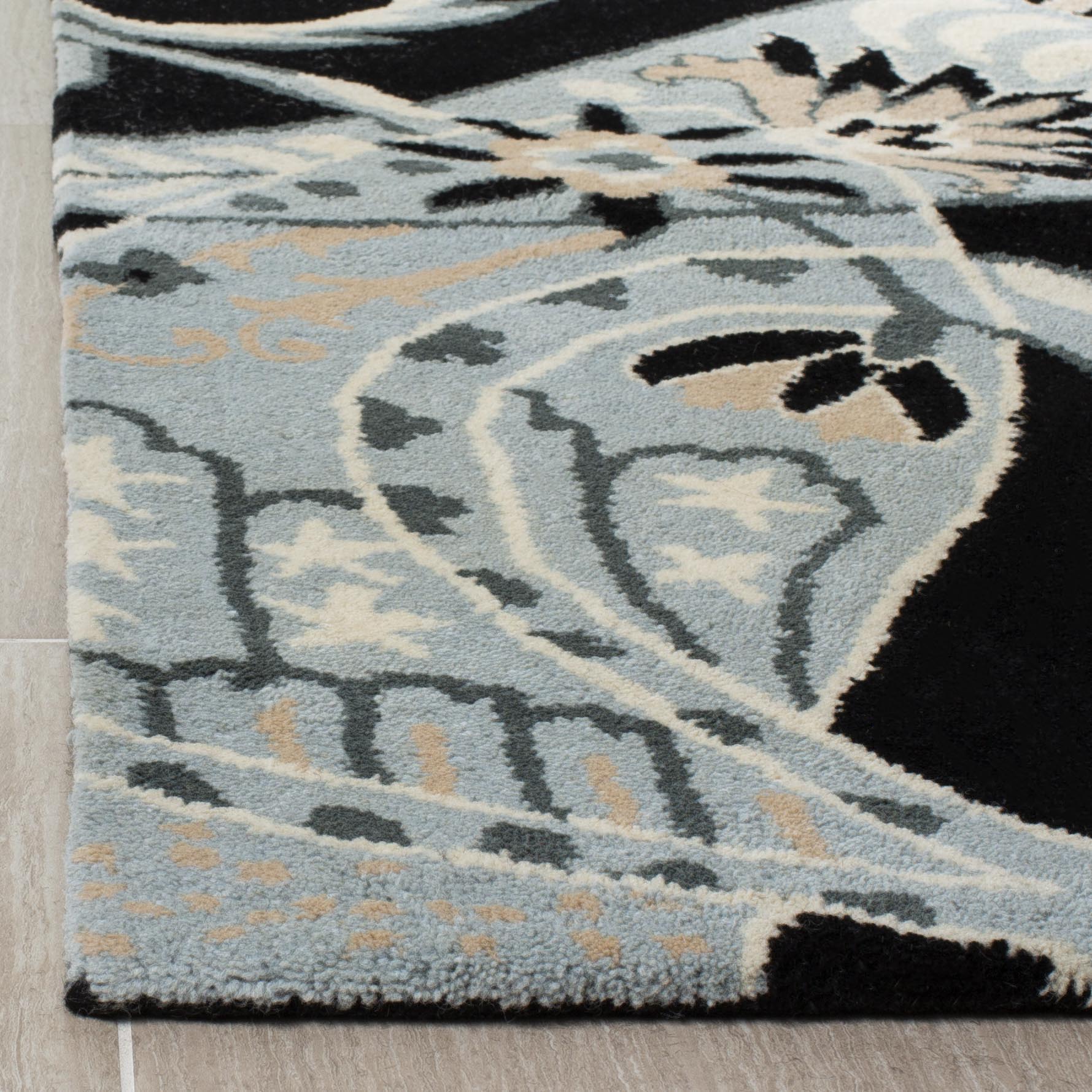 Handmade Black and Multicolor Wool Floral 4' x 6' Area Rug