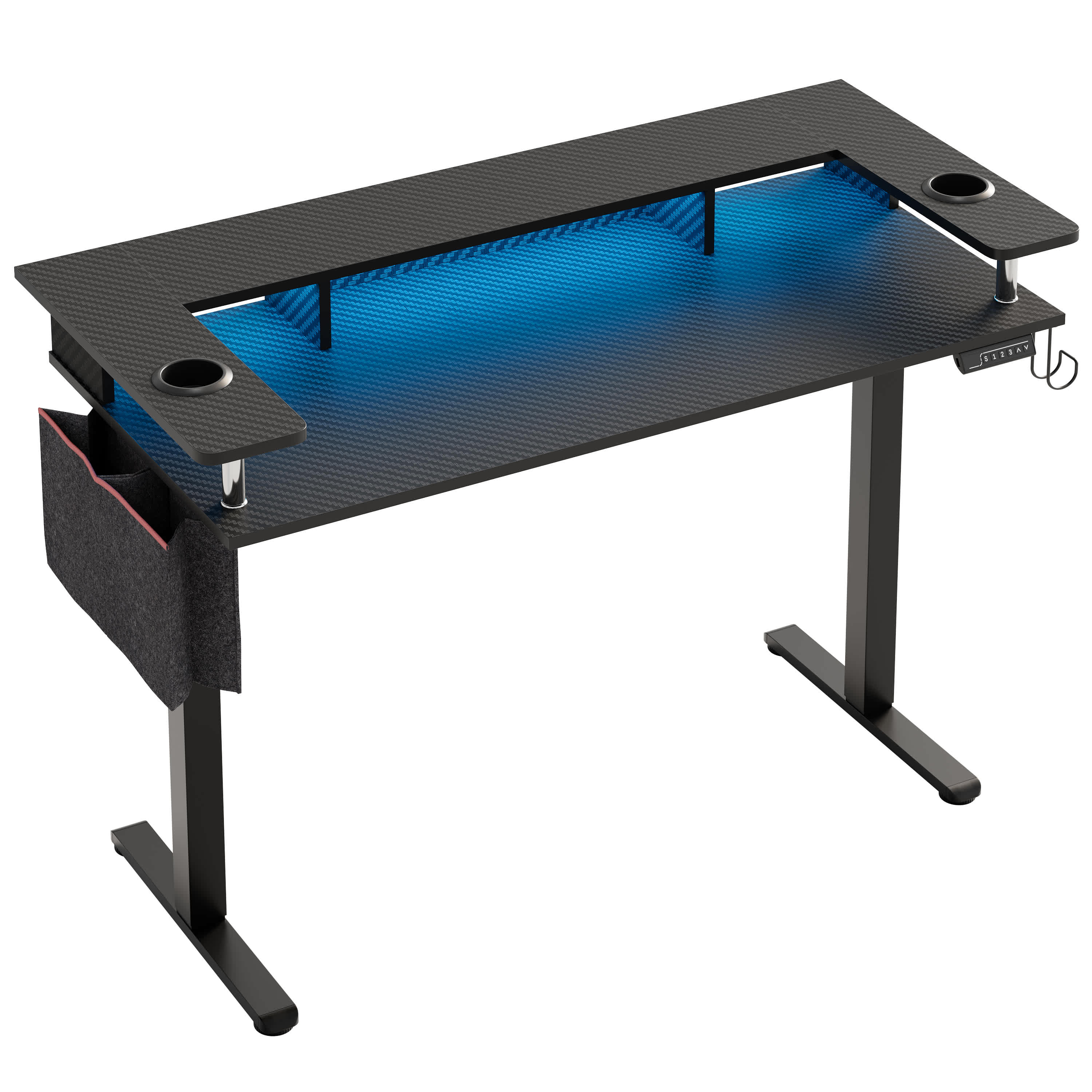 Bestier LOW-H1024147AUS-BLK 58.1-in W Black Computer Desk With Monitor Stand and Storage Bag