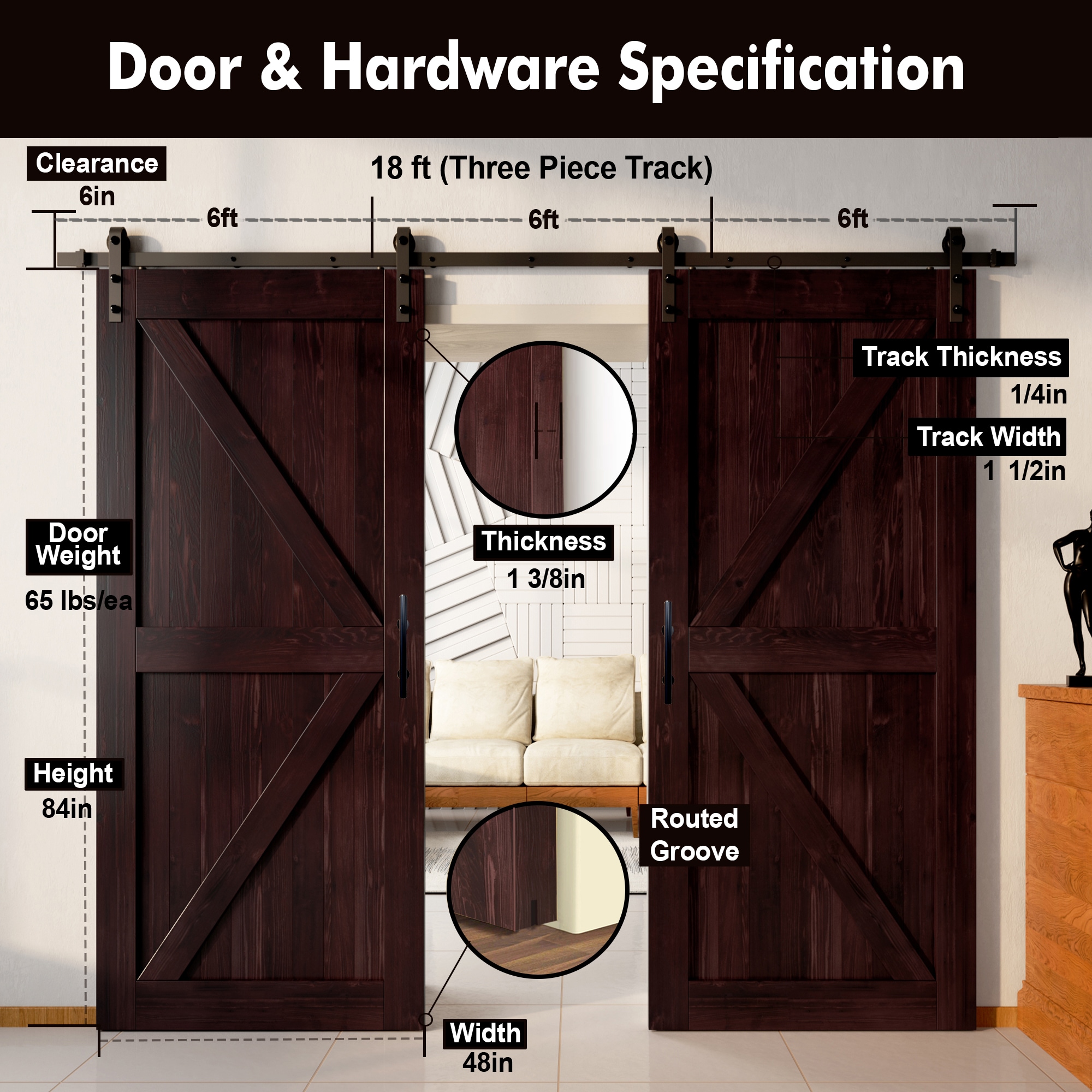 HOMACER YT2TGH216C-4884-K-RD Barn-Doors - View #7
