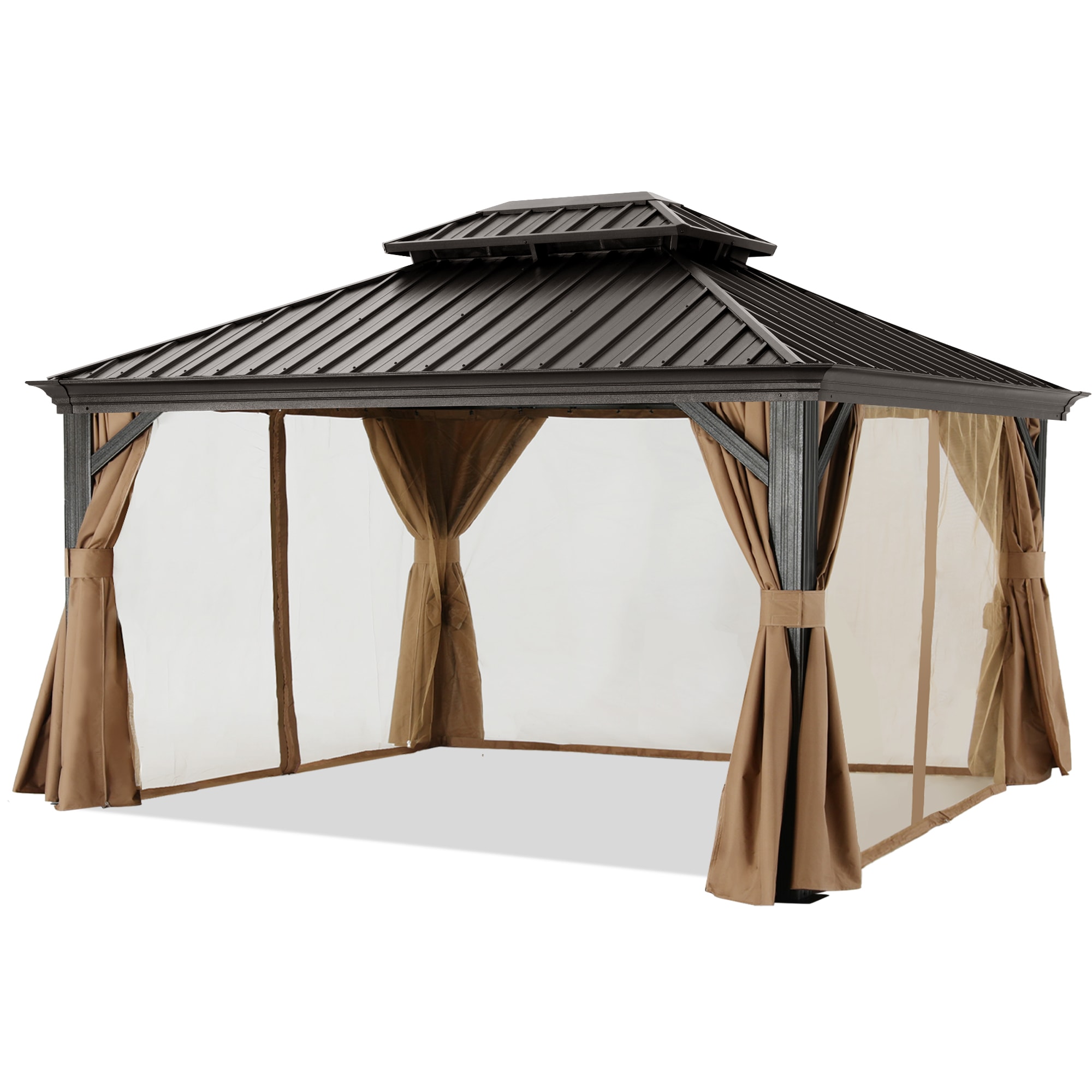 ABCCANOPY 12-ft X 16-ft Rectangle Khaki Metal Steel Roof Gazebo With ...