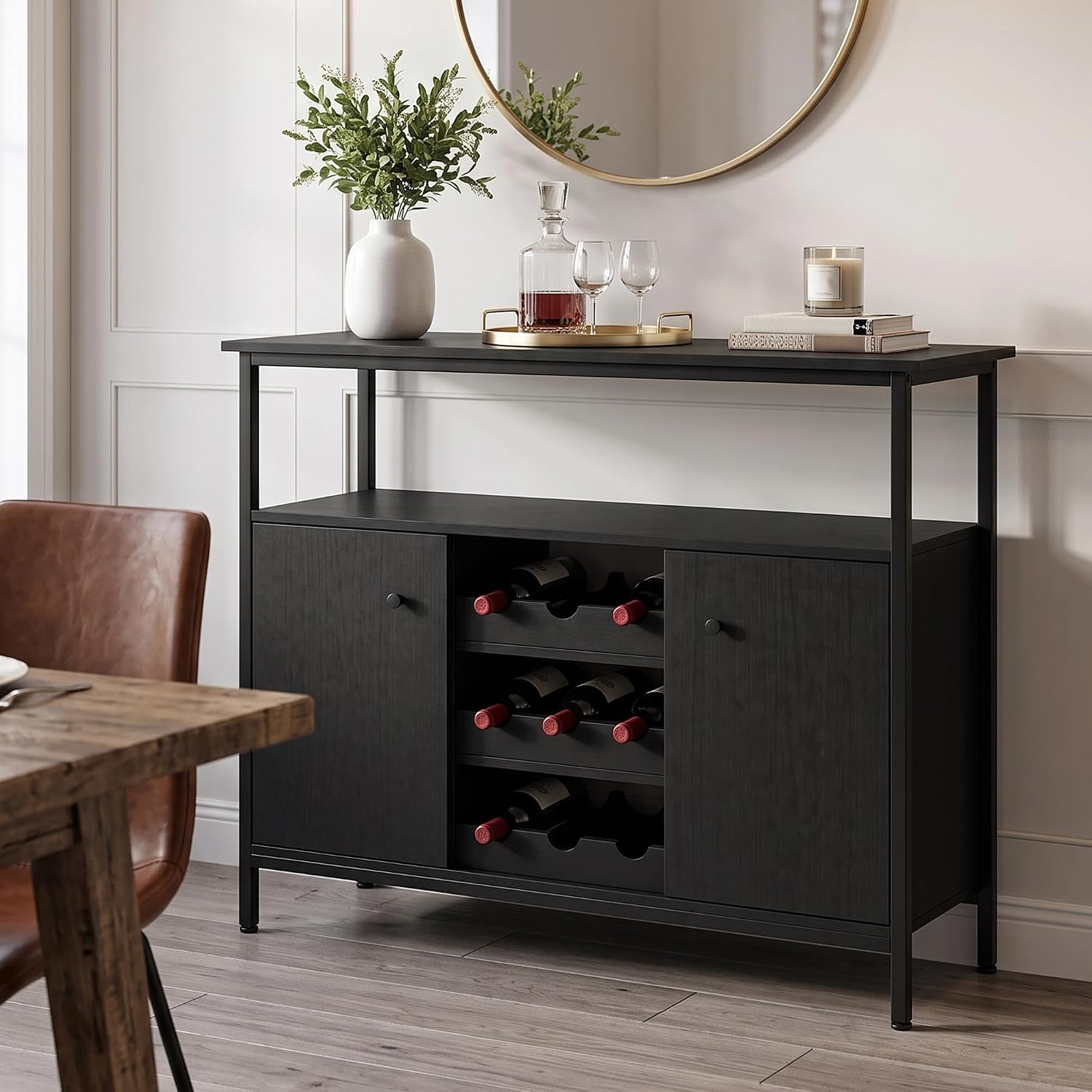 IdealHouse Buffet Cabinet with Wine Rack Farmhouse Sideboard Cabinet with Door