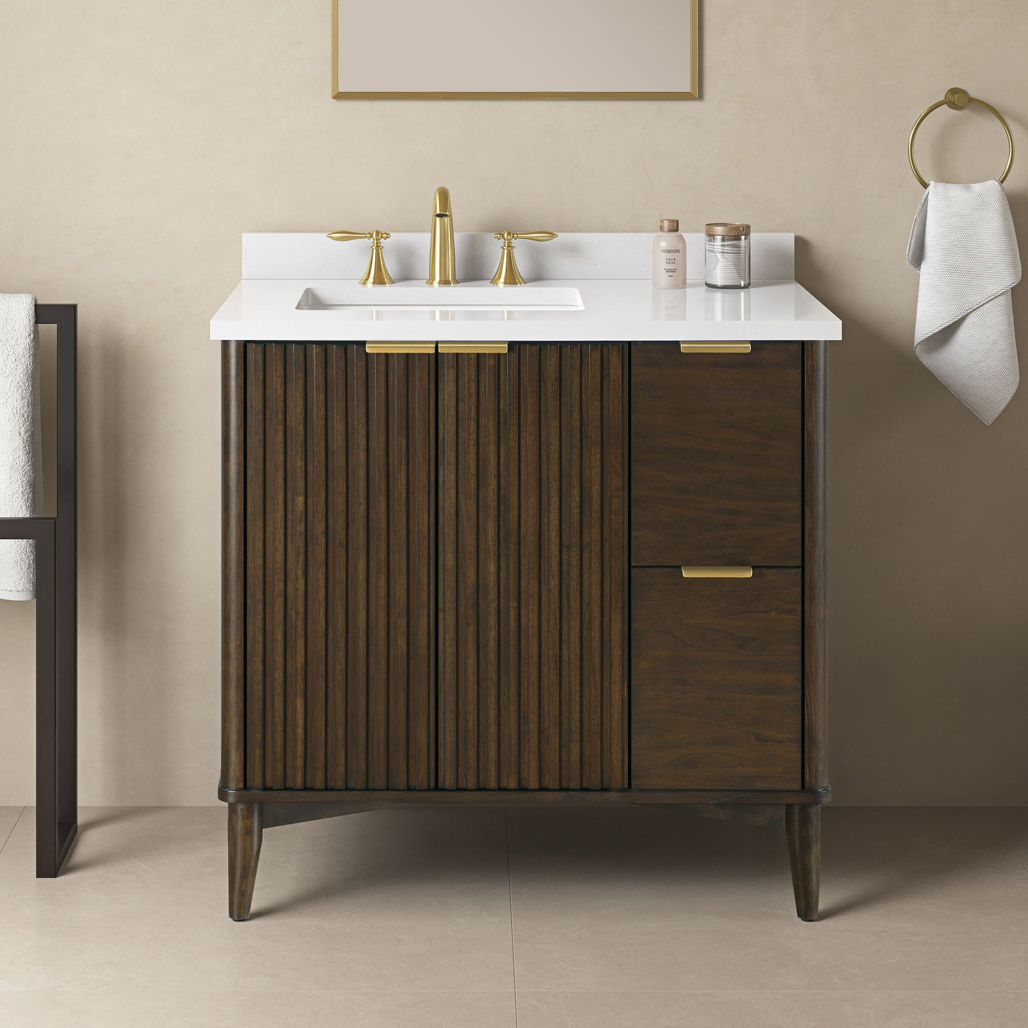 OVE Decors 15VVA-BER236-203 Gabi 36-in Dark Walnut Undermount Single Sink Bathroom Vanity with White Engineered Marble Top