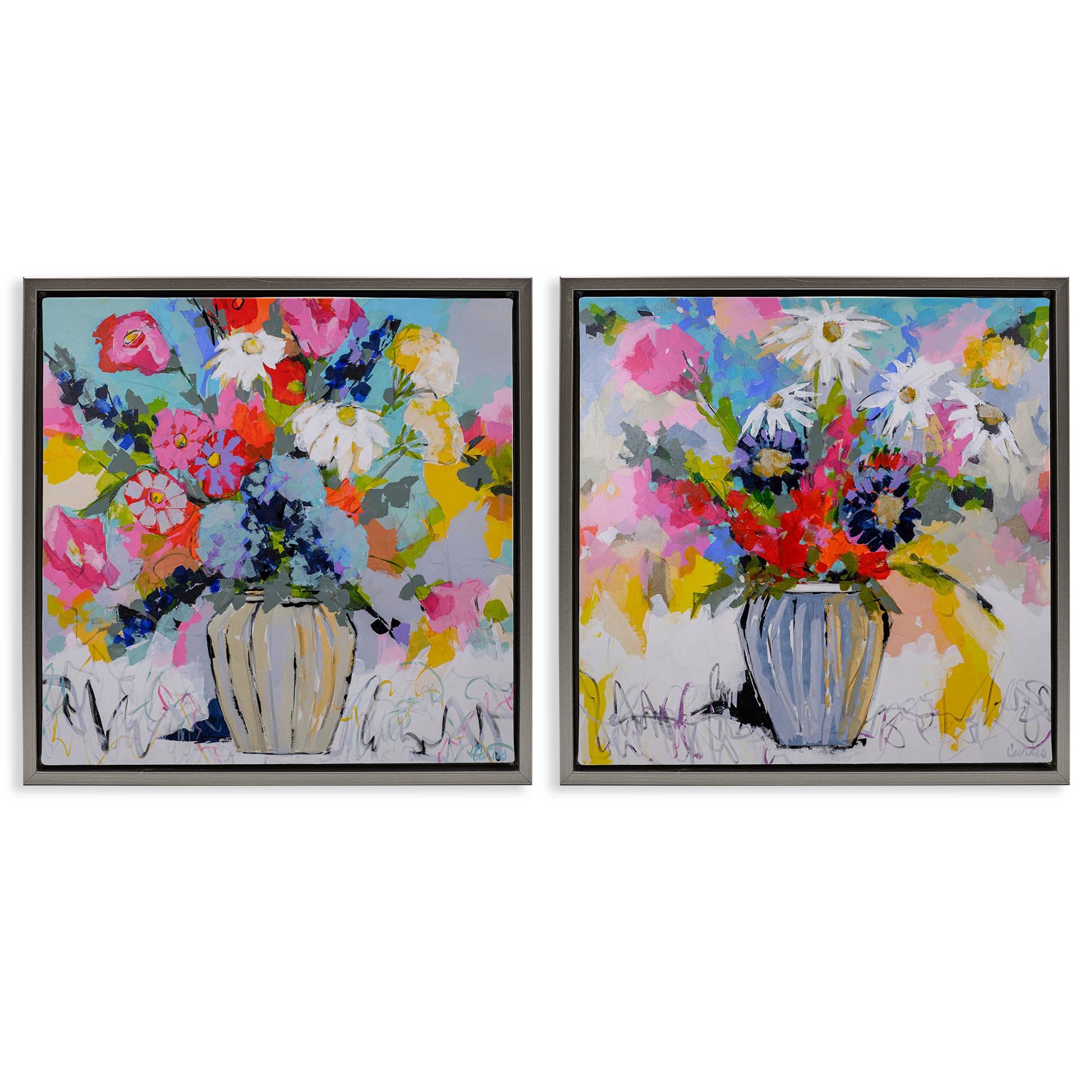 Stupell Industries B2-795-FFL-2PC-17X17 Vibrant Flower Vase Collection 2pc Floating Frame Set design by Joan Curtis
