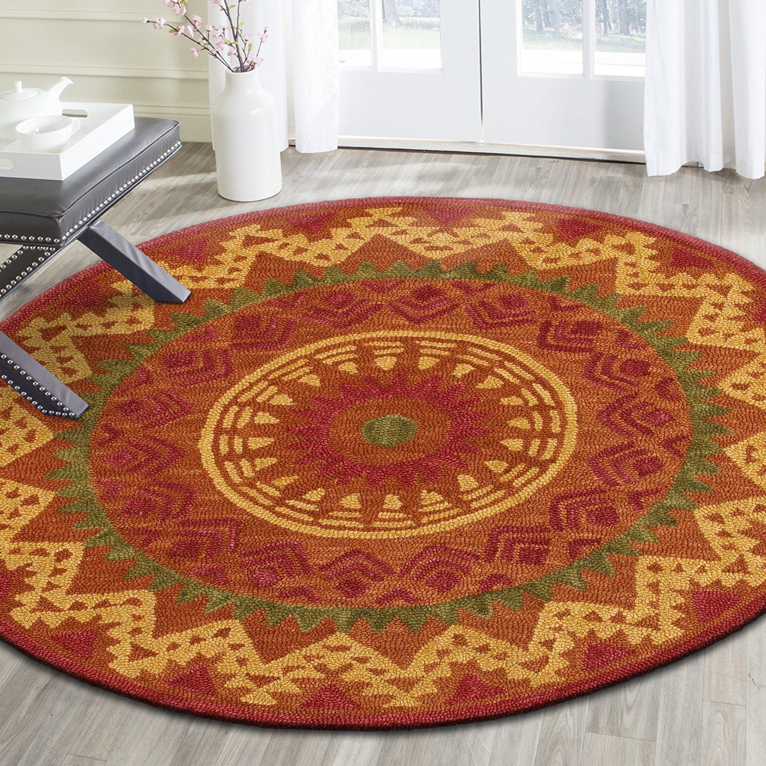 LR Home 2962A6984934J8 6 X 6 (ft) Wool Rust Round Indoor Medallion Area Rug