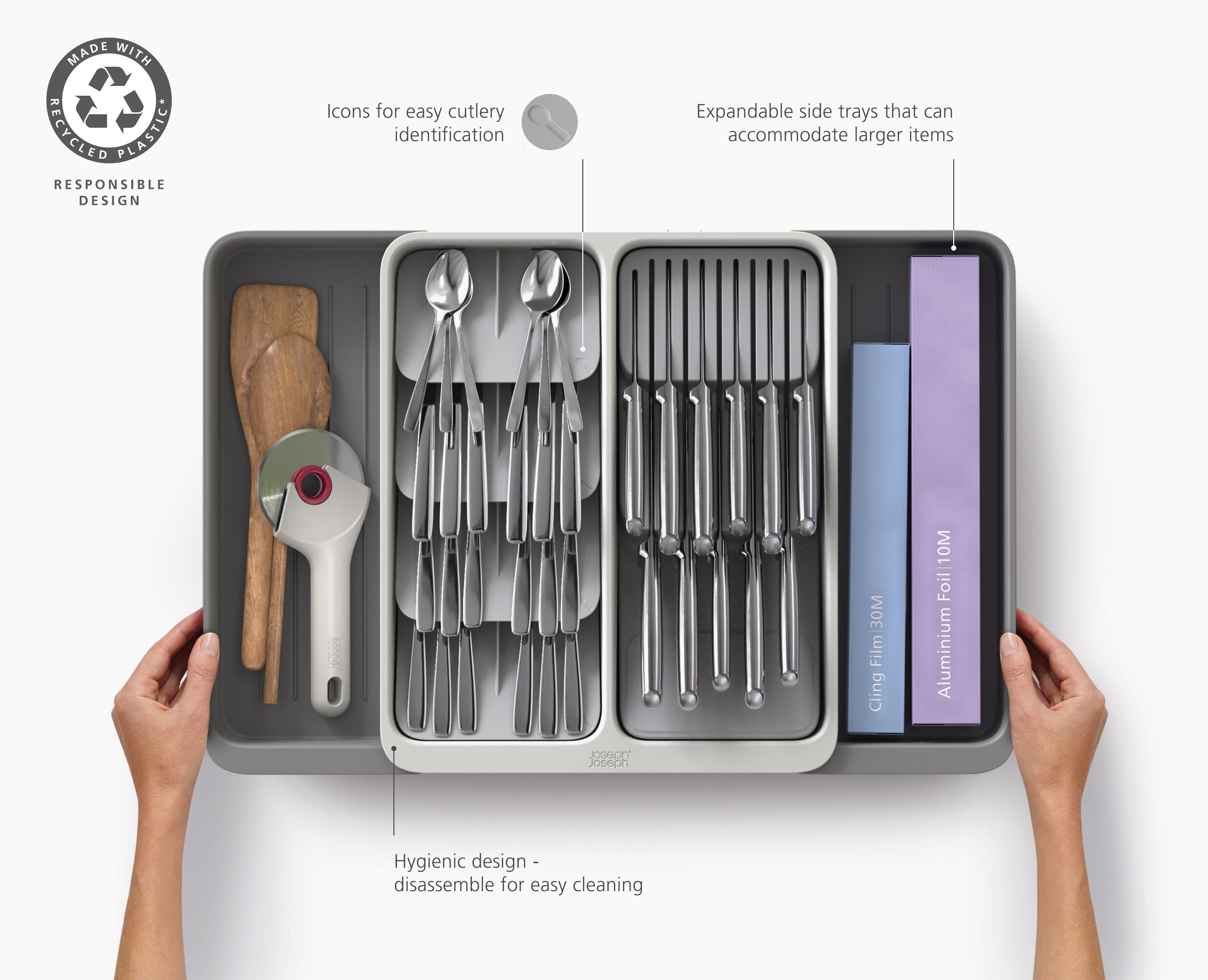 Joseph Joseph 15.71-in x 13.27-in Silver Plastic Expandable Drawer ...