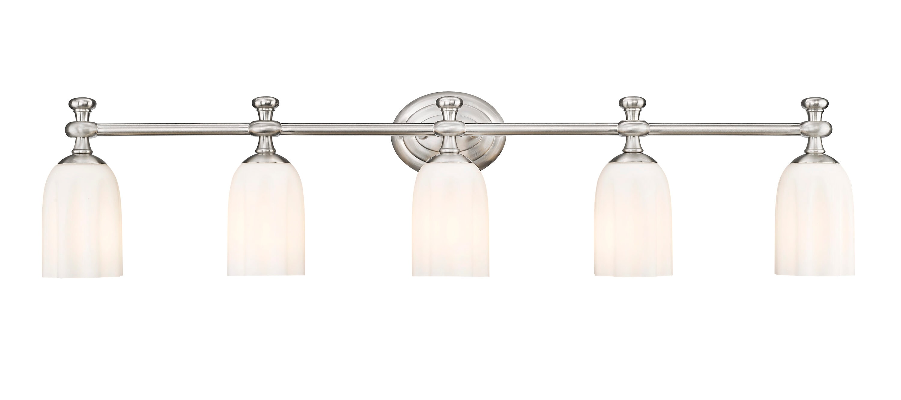Orion Brushed Nickel 5-Light Vanity with Opal Glass Shades