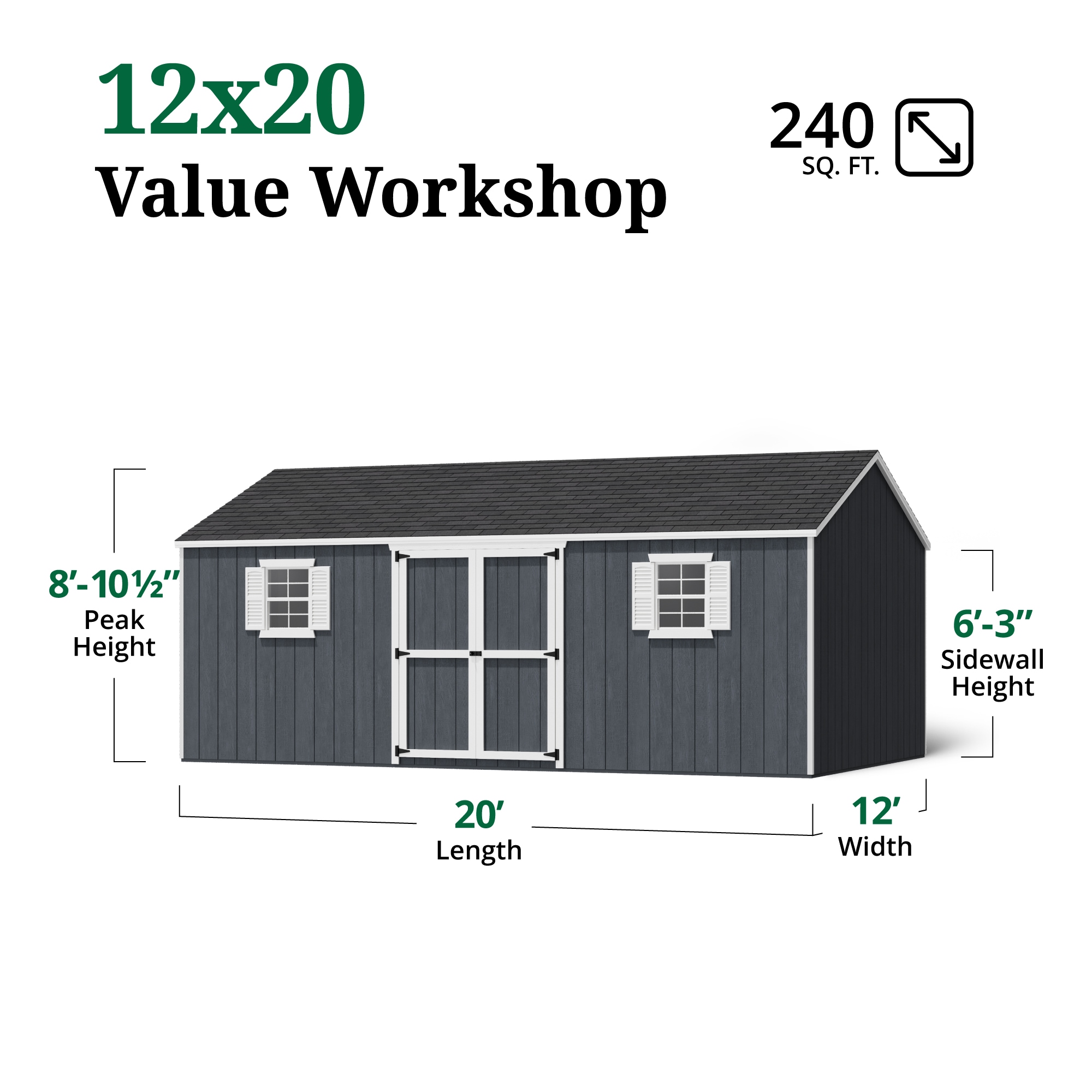 Little Cottage Co 12X20 VWS-PC-FK Wood-Storage-Buildings - View #3