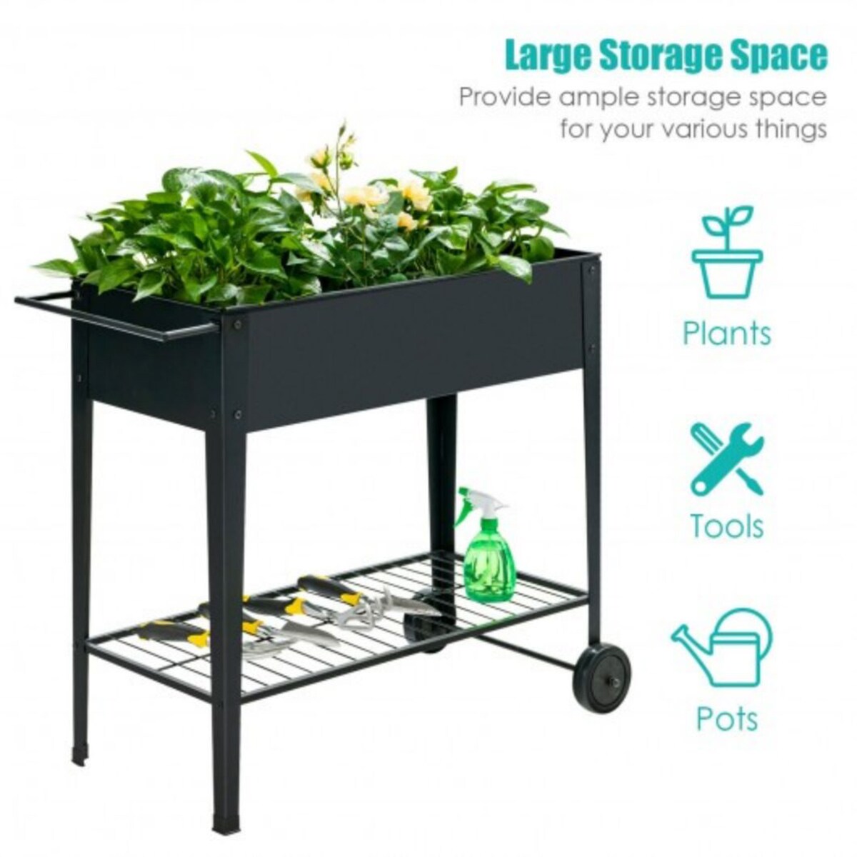 WELLFOR 32.5-in H x 38-in W Black Outdoor Rectangular Steel Plant Stand ...