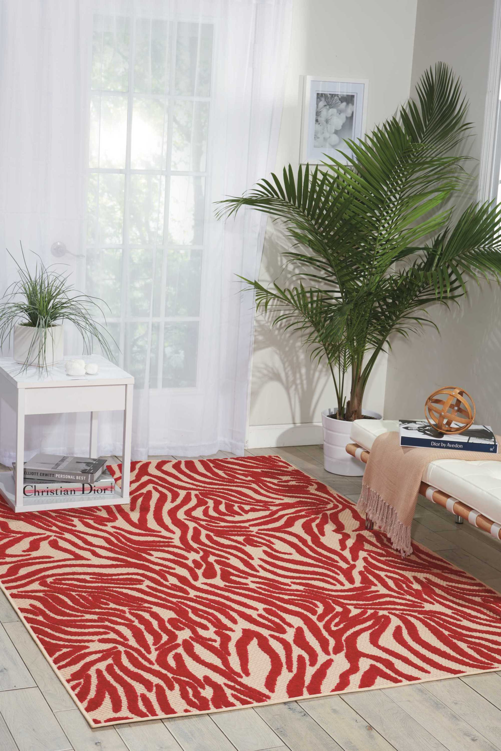 Nourison 24263 Aloha 3 x 5 (ft) Polypropylene Red Rectangular Indoor/Outdoor Abstract Area rug