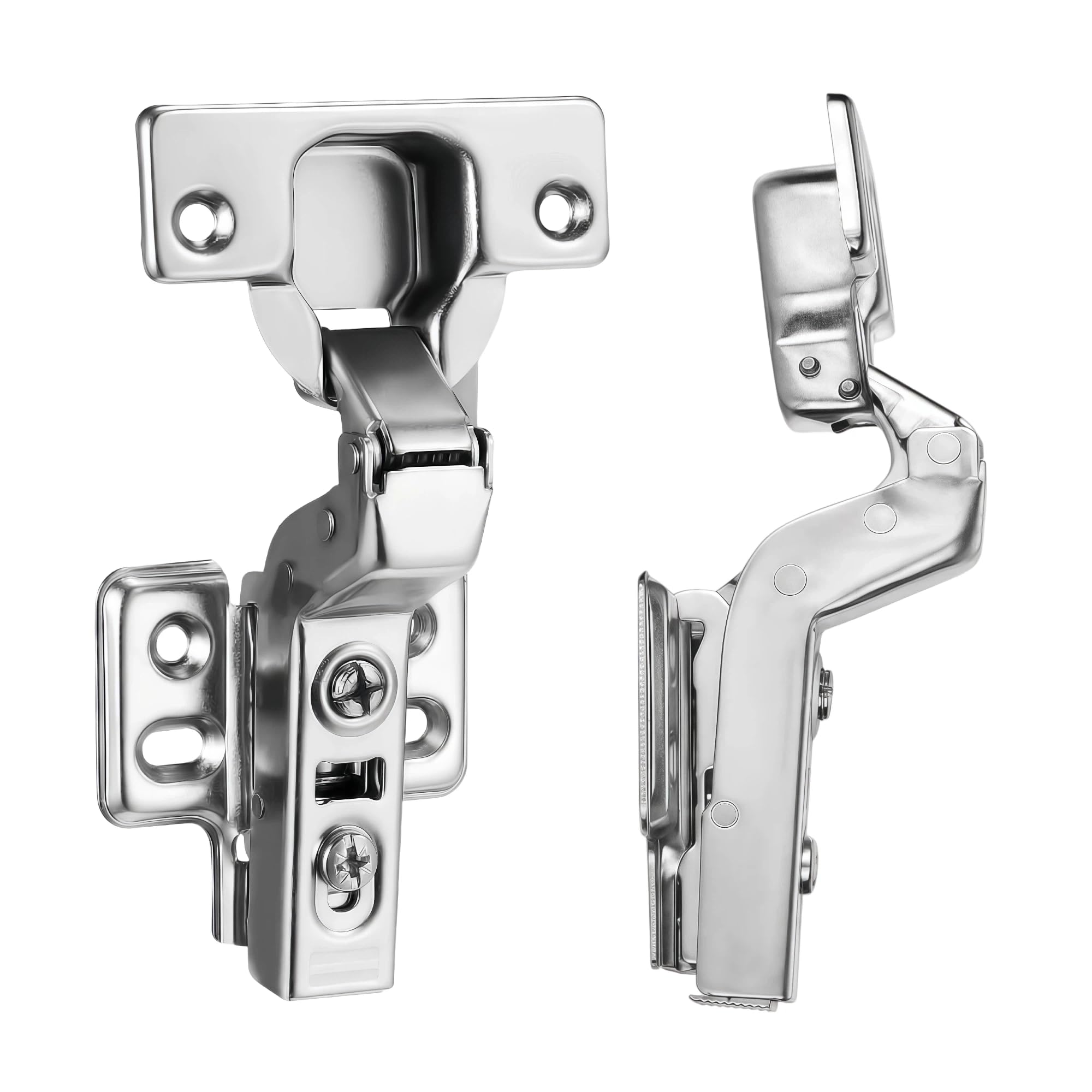 Ahfiwaso 2pcs Inset Cabinet Hinge Frameless Concealed Door Hinges European Soft Closing Four Hole Mounting Plate Hinges Nickel Plated Finish #LAH0730H039