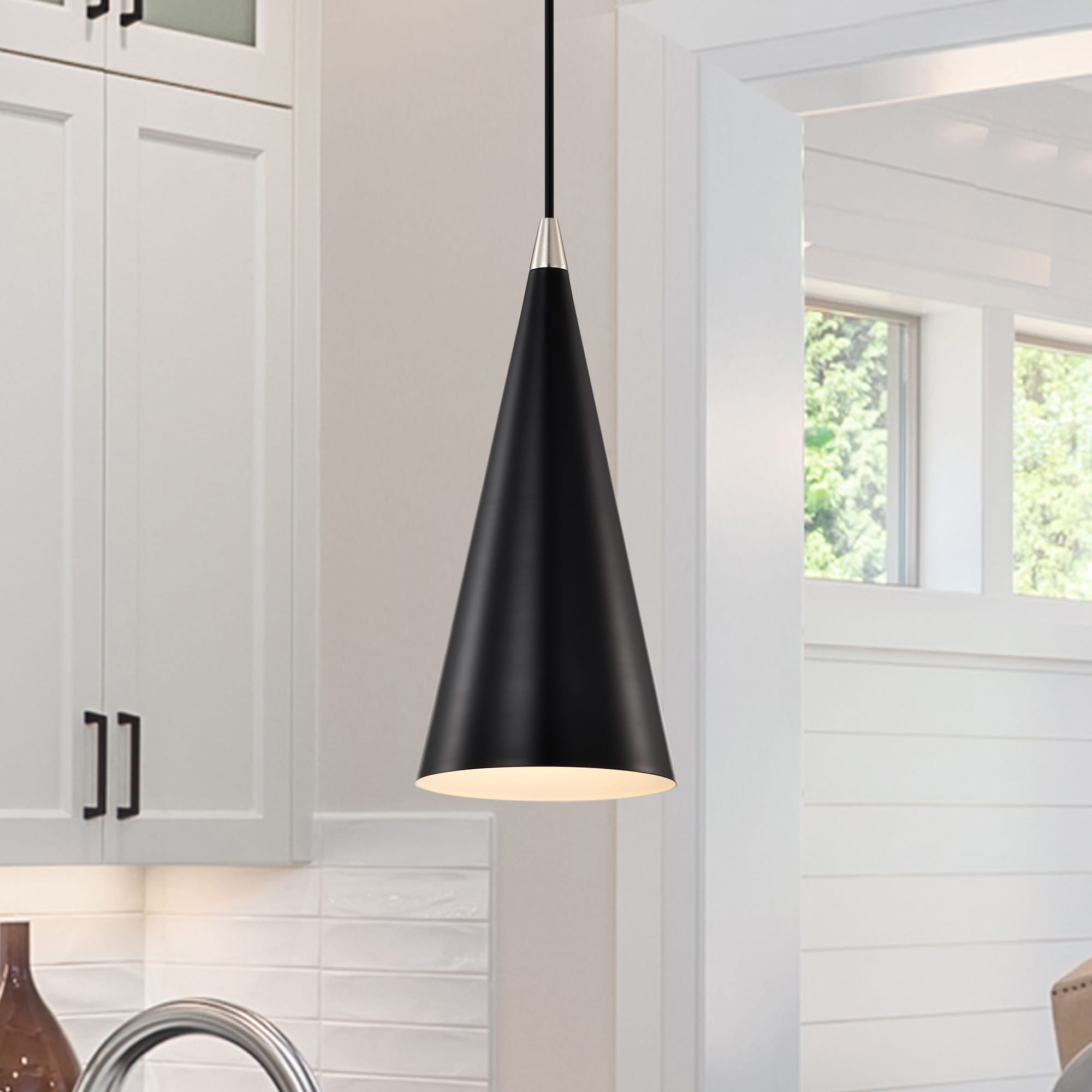 Edvivi 1 -Light Black and Brushed Nickel Modern/contemporary Metal Cone Small Hanging Pendant Light