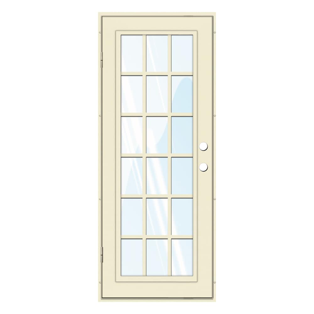 TITAN Premium Aluminum Security Door 32-in x 80-in Beige Aluminum Surface Mount Right-Hand Outswing Security Door Tempered Glass in White -  3S2026DL2BGGLA