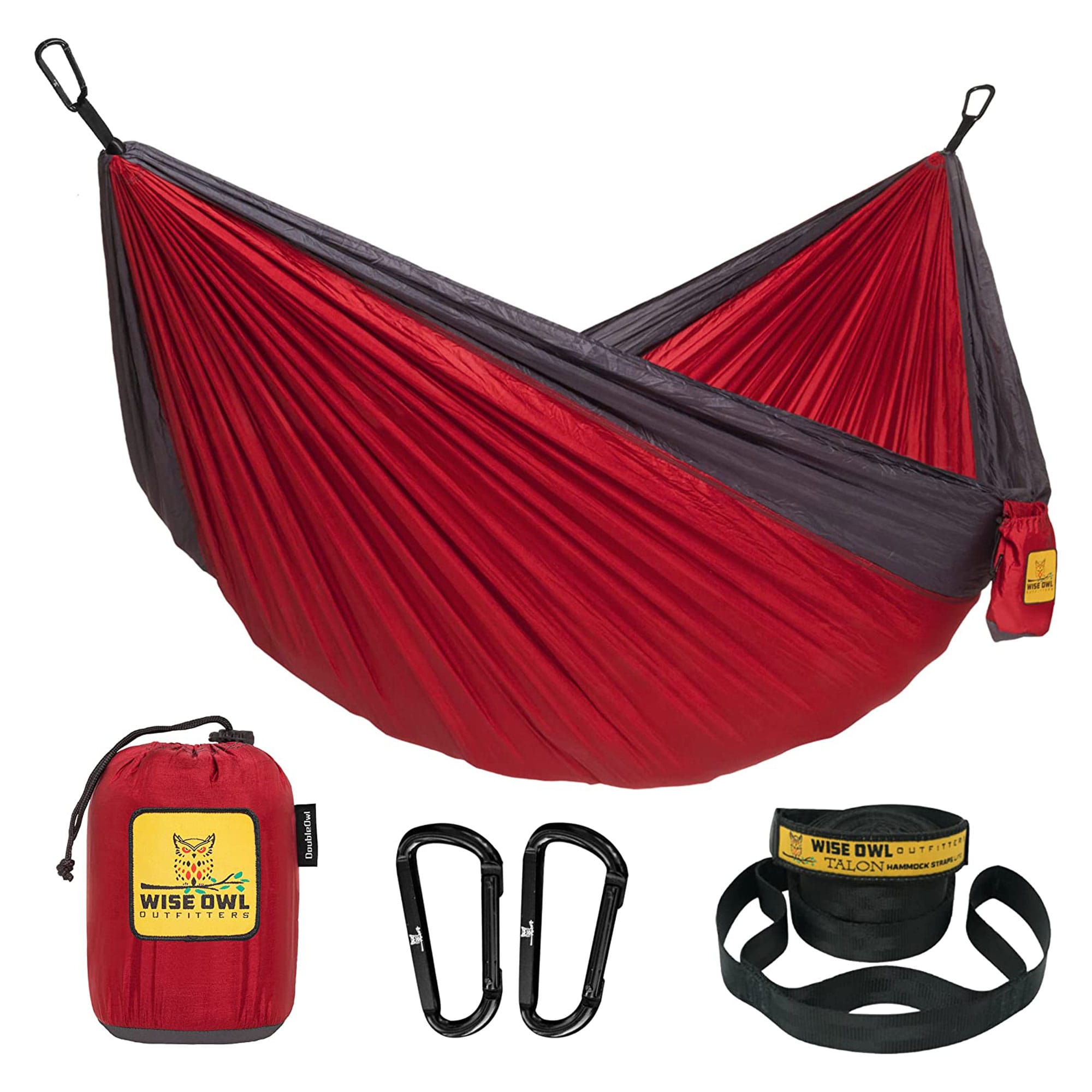 Wise Owl Outfitters  Large DoubleOwl Hammock w/Adjustable Straps Red/Charcoal