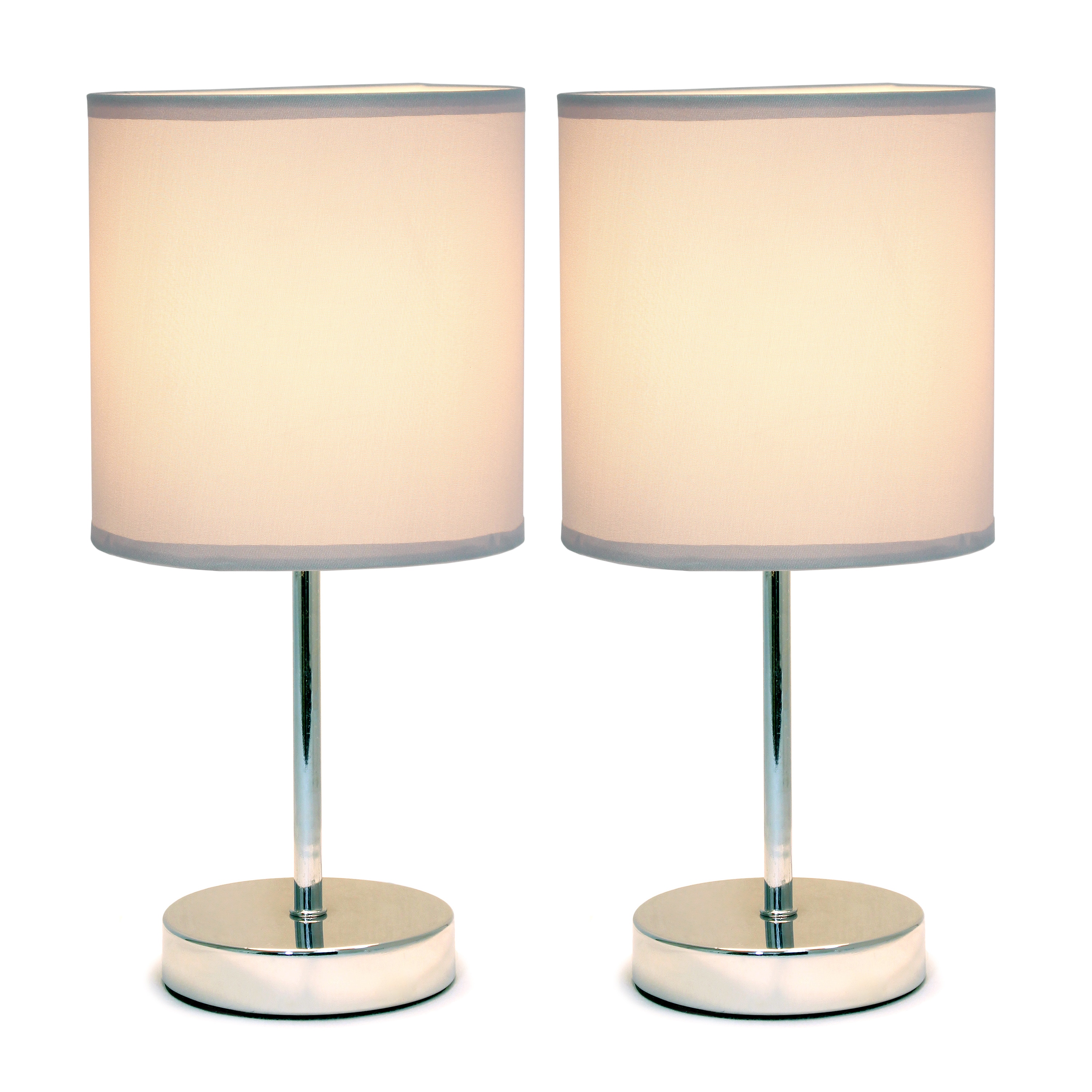 Simple Designs Simple Designs Chrome Mini Basic Table Lamp with Fabric  Shade 2 Pack Set, Slate Gray in the Lamp Sets department at Lowes.com