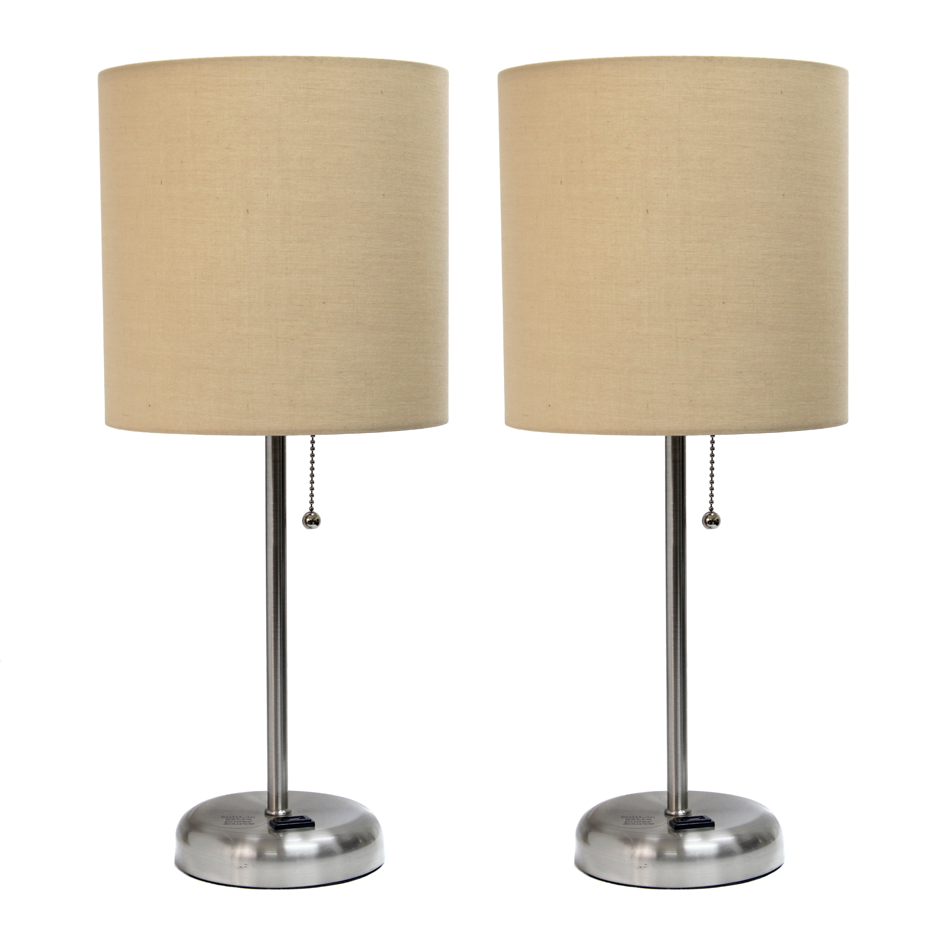Creekwood Home CWT-2009-TN-2PK Oslo 19.5-in Brushed Steel/Tan Shade LED Pull-chain Table Lamp with Fabric Shade 2 -Set