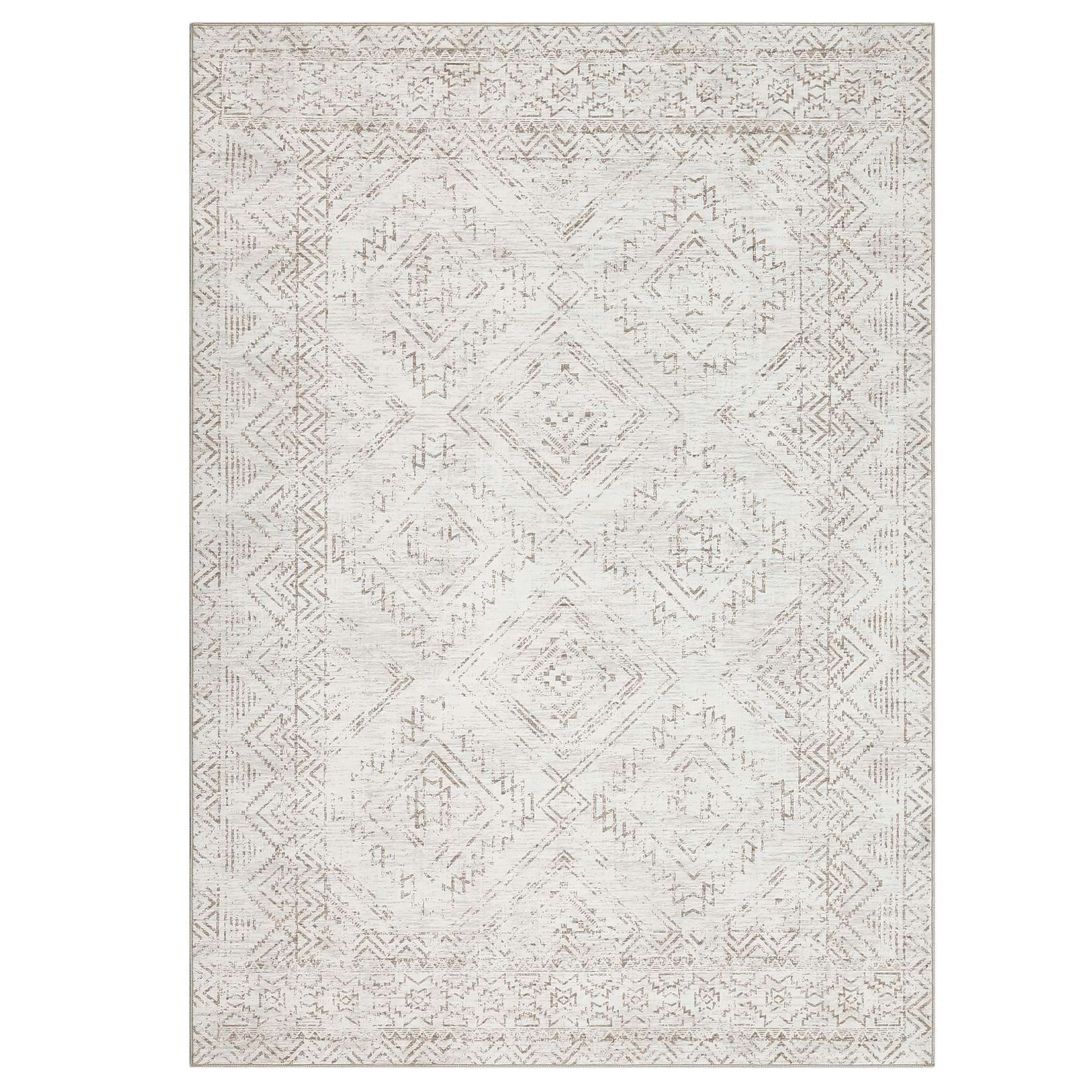 Qeetex LSN-PHO-33RADI16 8 x 10 ft Polyester Cashmere Beige White Rectangular Hallway Bathroom Entryway Kitchen Office Foldable Geometric Modern Washable Area Rug