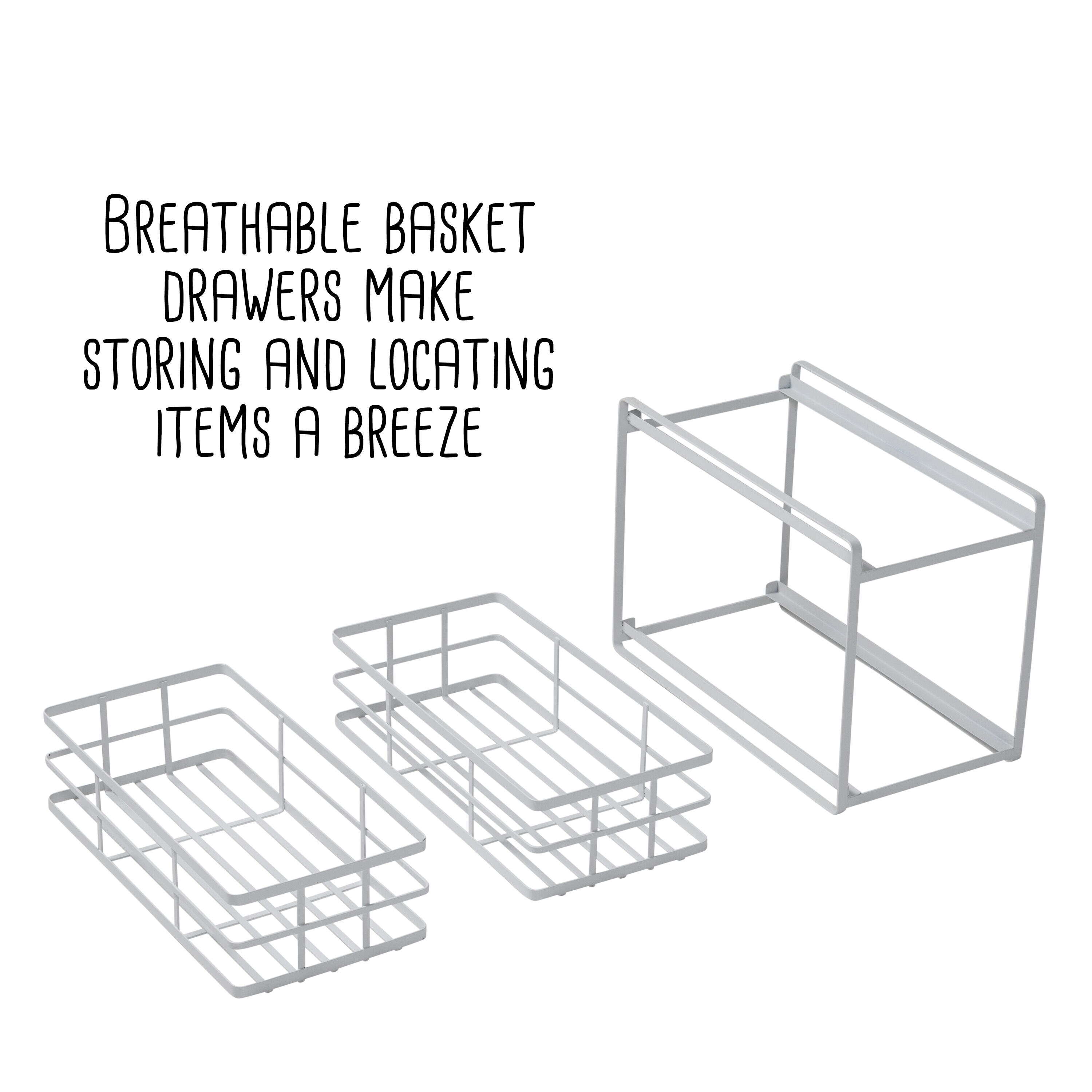 White Steel 2-Tier Sliding Basket Organizer