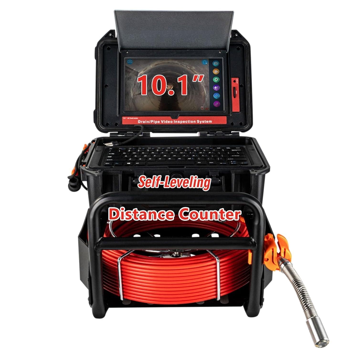Qeetex LSHQPIS-010YQP8U Sewer Camera Self Leveling Sewer Inspection Camera 165ft /30m with Meter Marker and DVR 10.1'' 1080P HD Screen Drain Camera with 12 Adjustable Lights 16GB SD Card