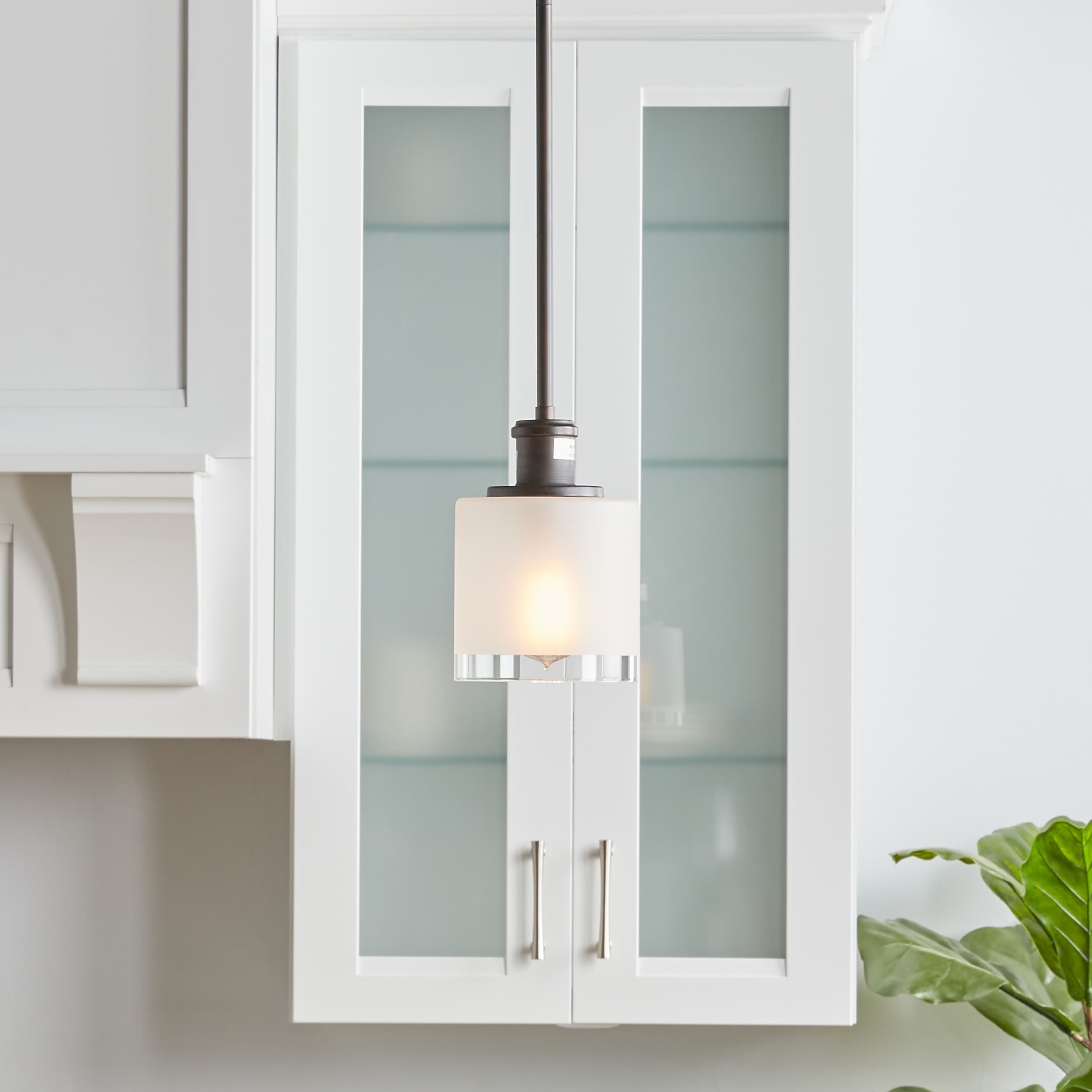 Generation Lighting Norwood Bronze Transitional Etched Glass Cylinder Mini  Hanging Pendant Light