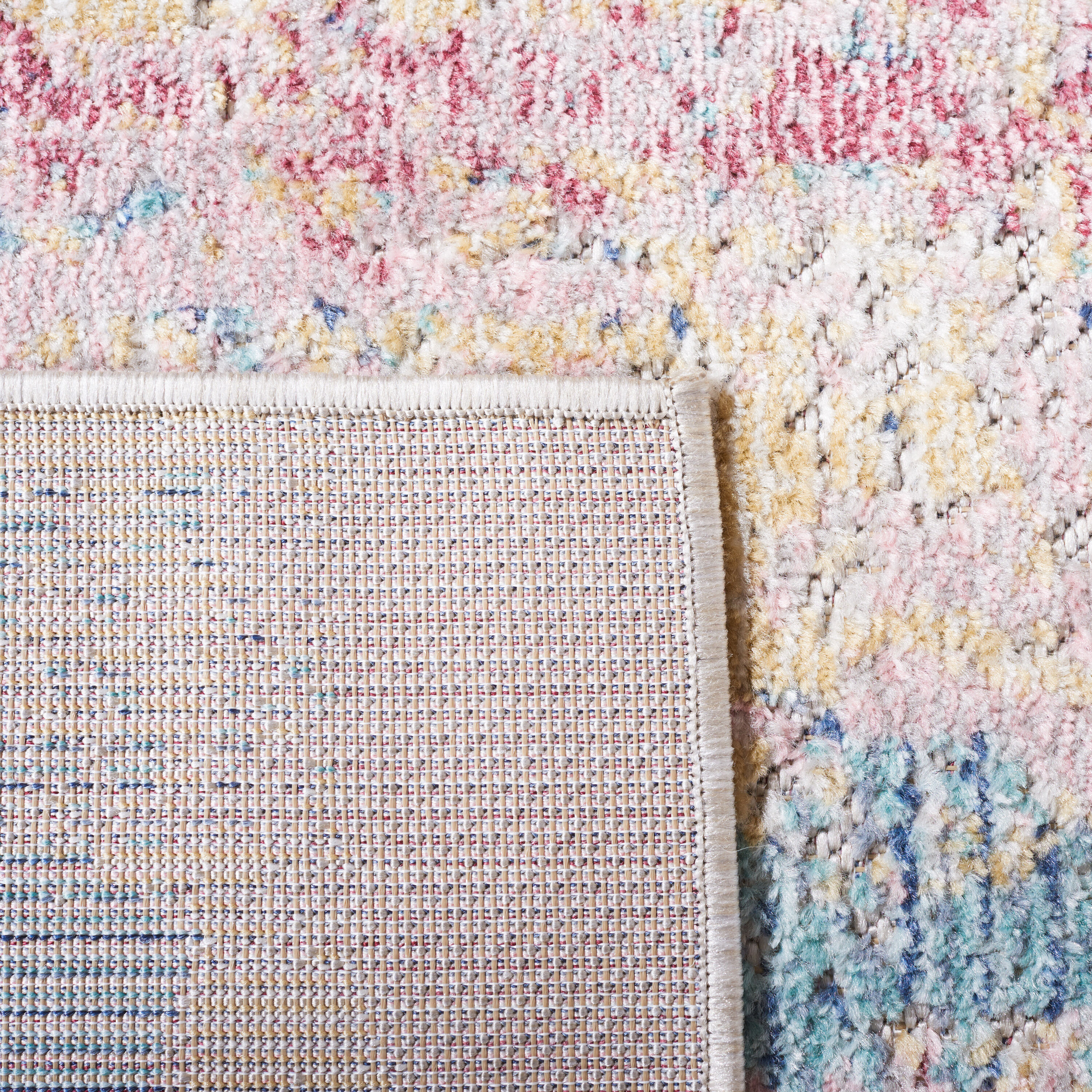 Aqua and Pink Geometric Synthetic Indoor/Outdoor Area Rug