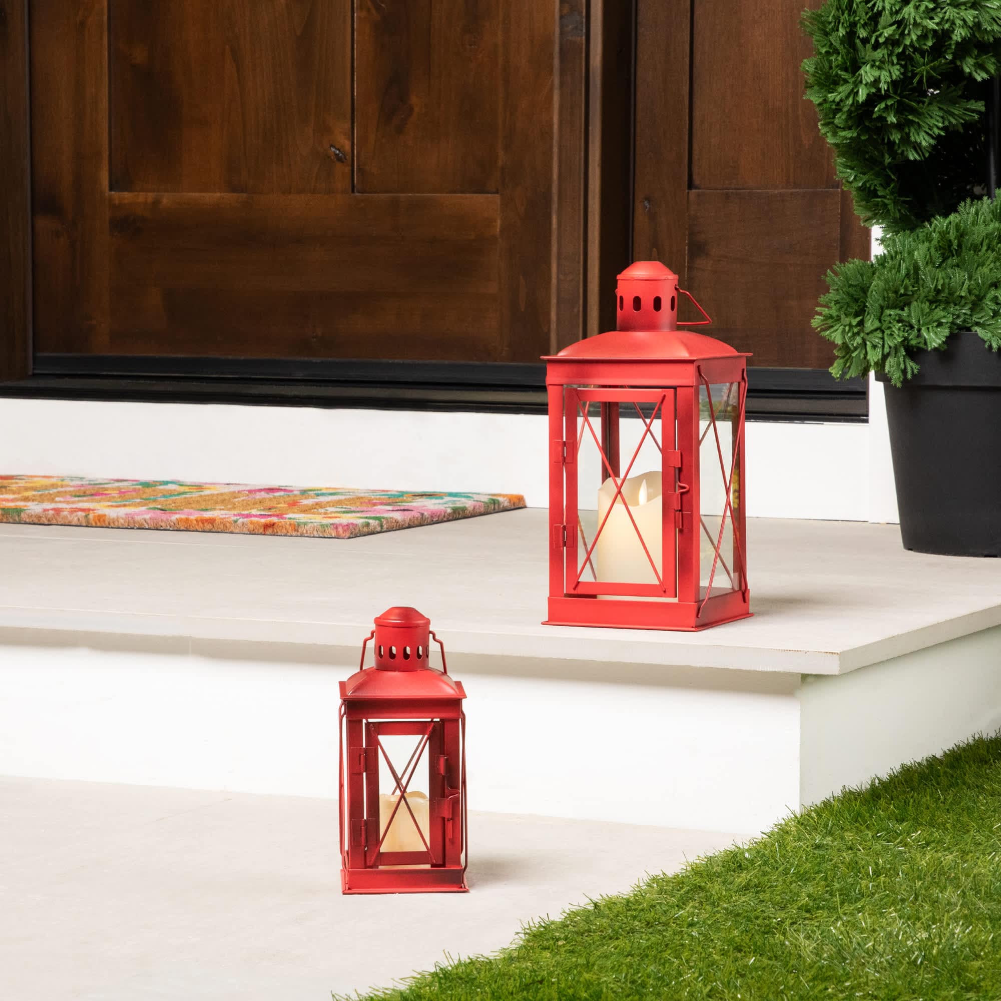 Northlight - Mission Style Metal Candle Lanterns 12.25 inch - Red - Set of 2