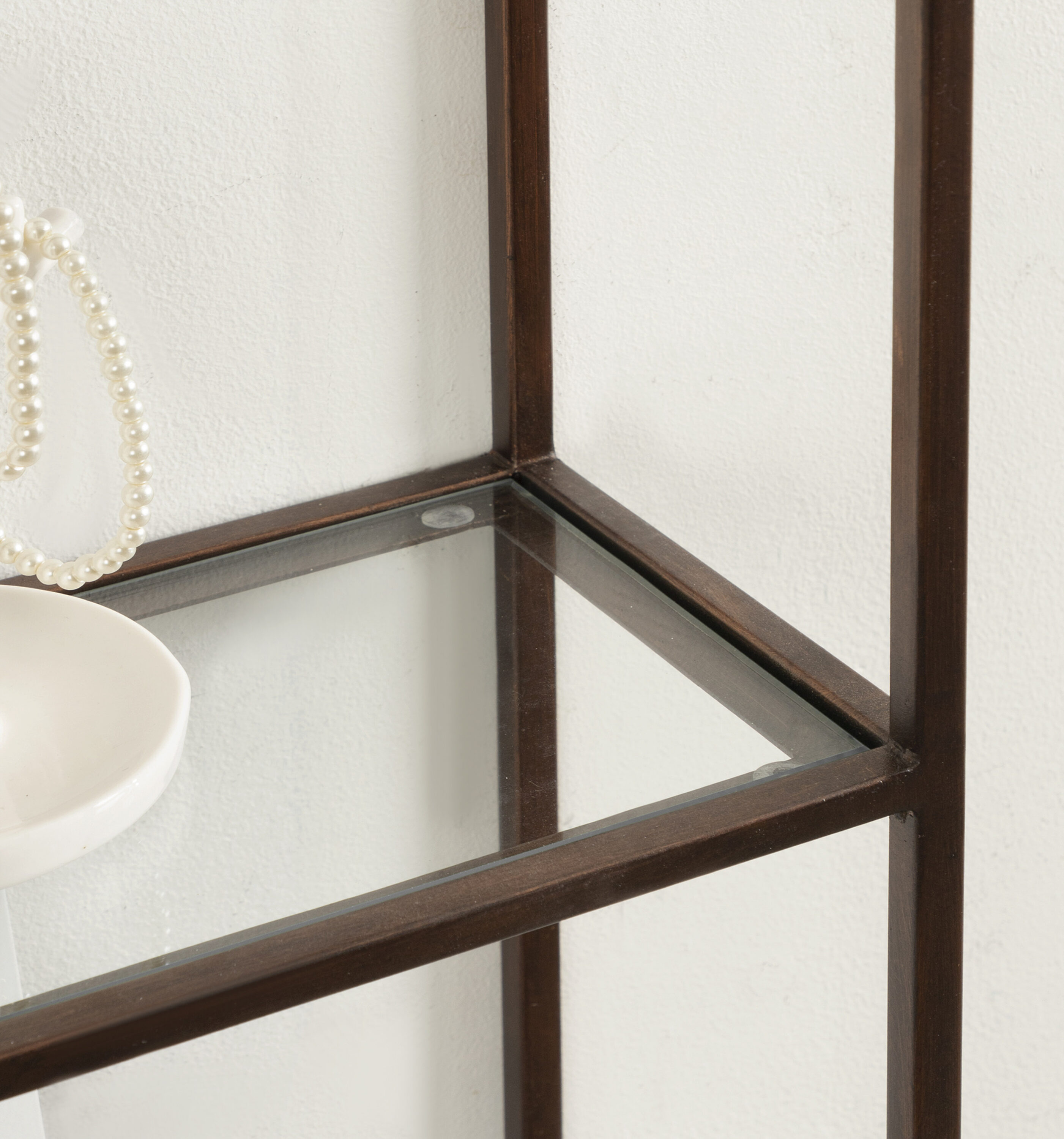 Bronze Metal Geometric Wall Shelf with Glass Tiers