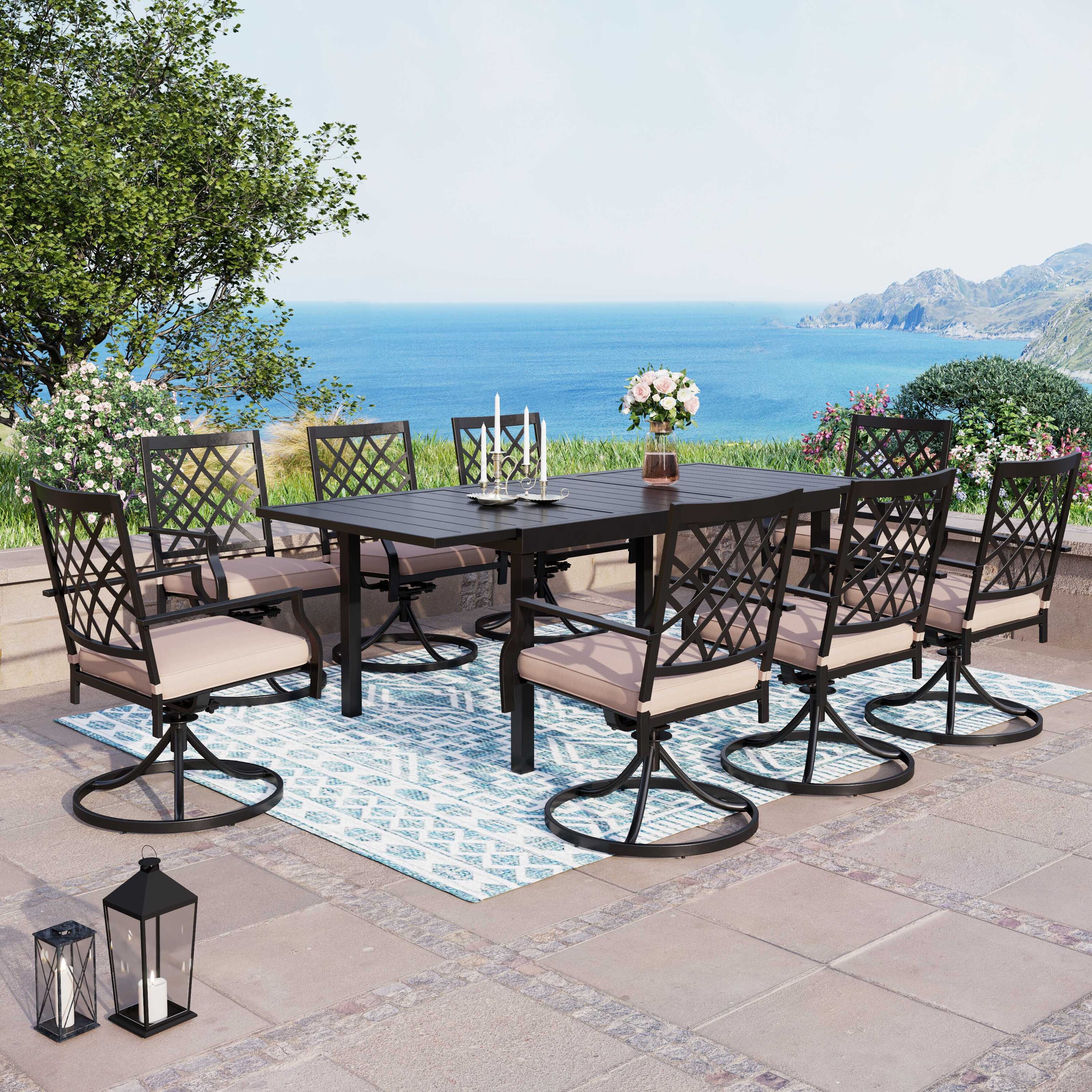 Sunshine Valley 9Piece Black Patio Dining Set Extendable Table Steel