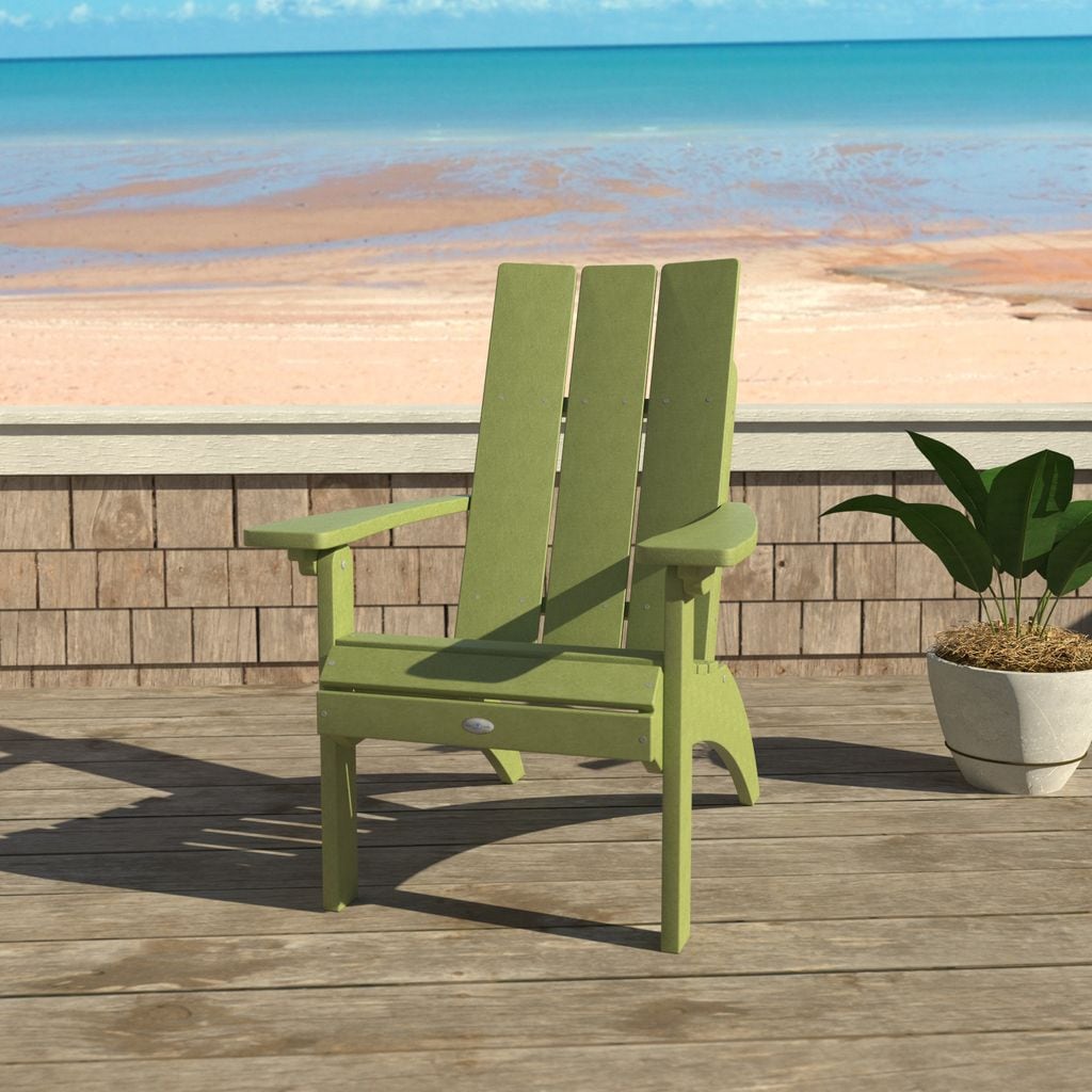 highwood BV-CHRADC2-PGR The Corolla Palm Green Poly-lumber Frame Stationary Adirondack Chair with Slat Seat