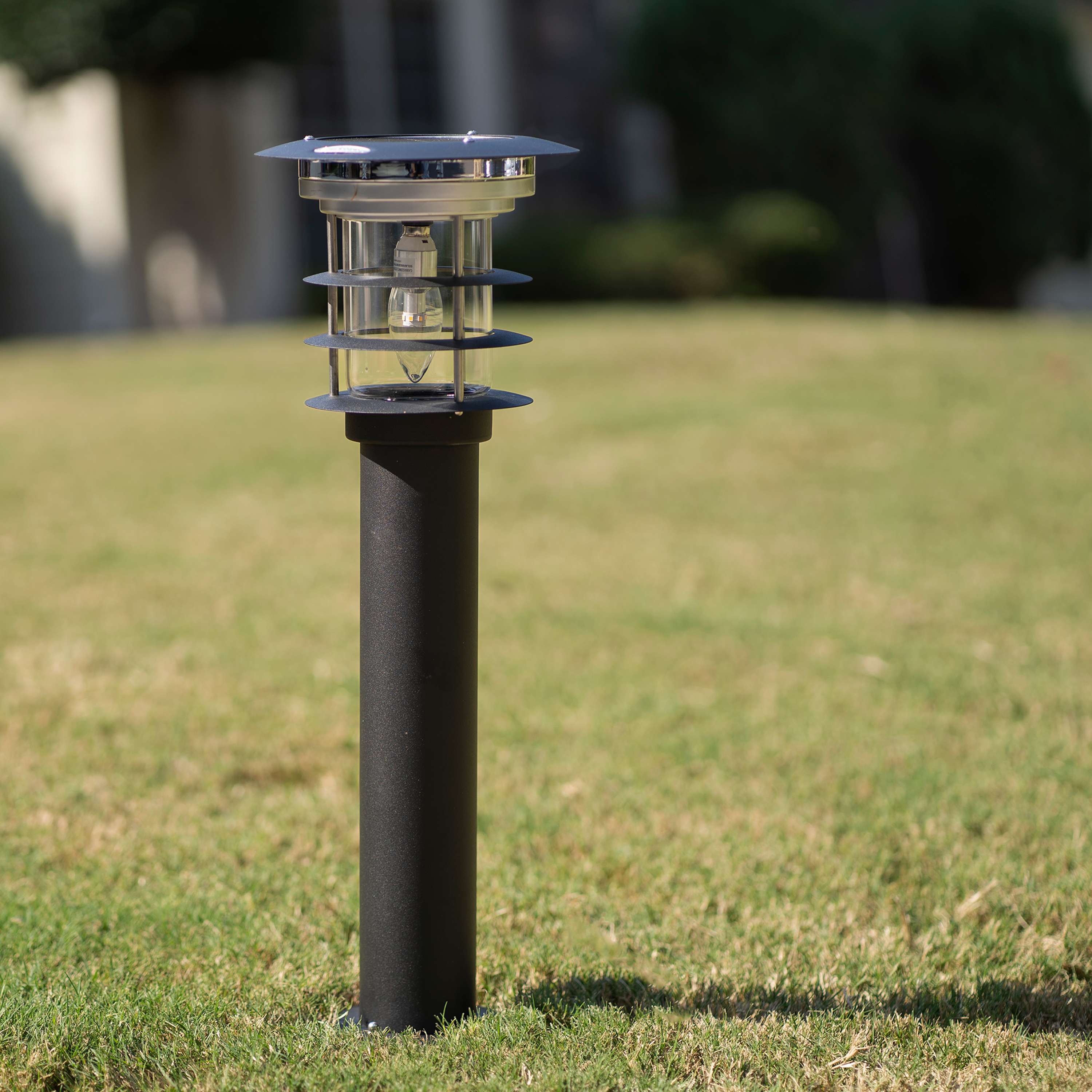 Black Stainless Steel LED Solar Pathway Bollard Lights, Set of 2