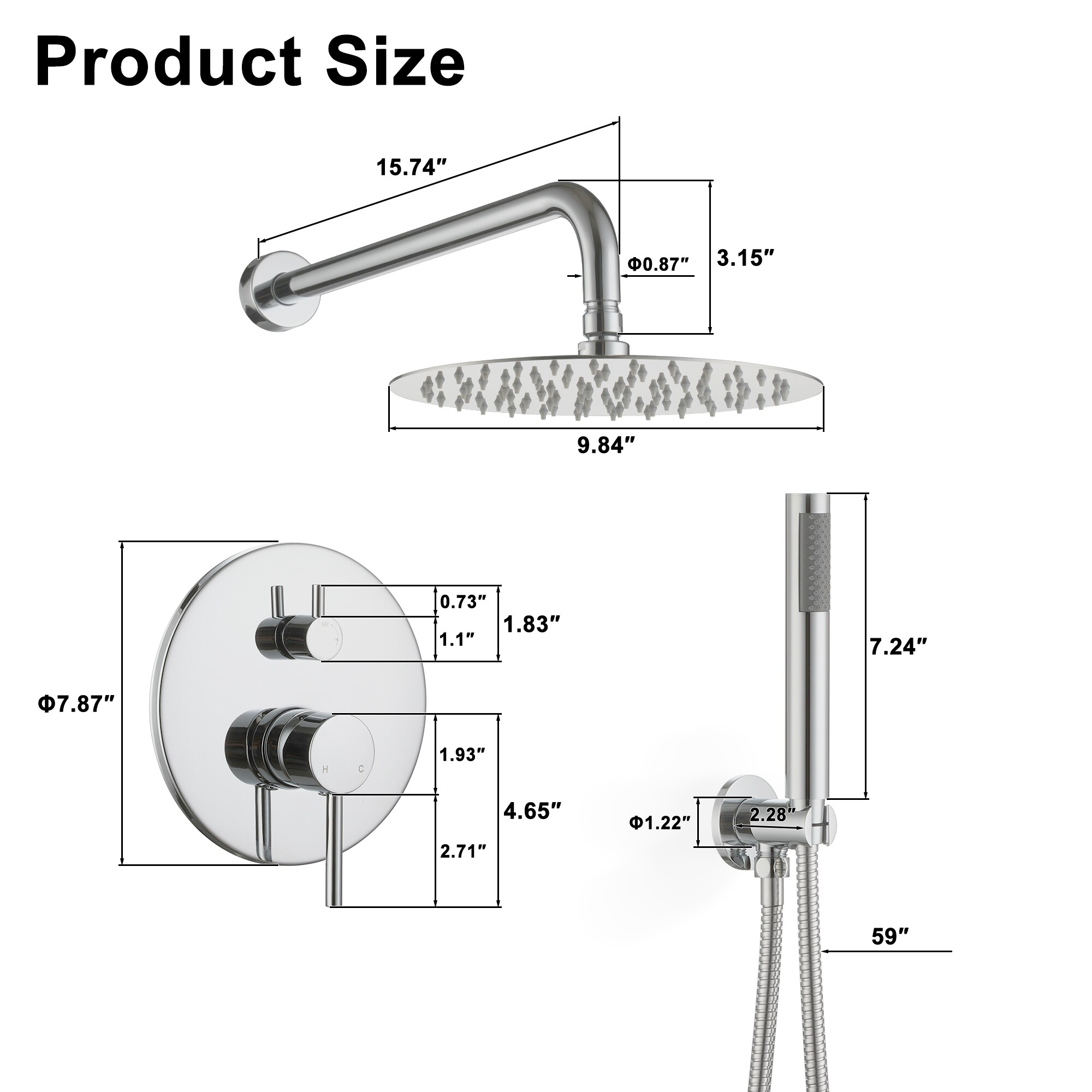 Clihome CHMS-8CH-A3543 Showerhead-Bar-Panels - View #3