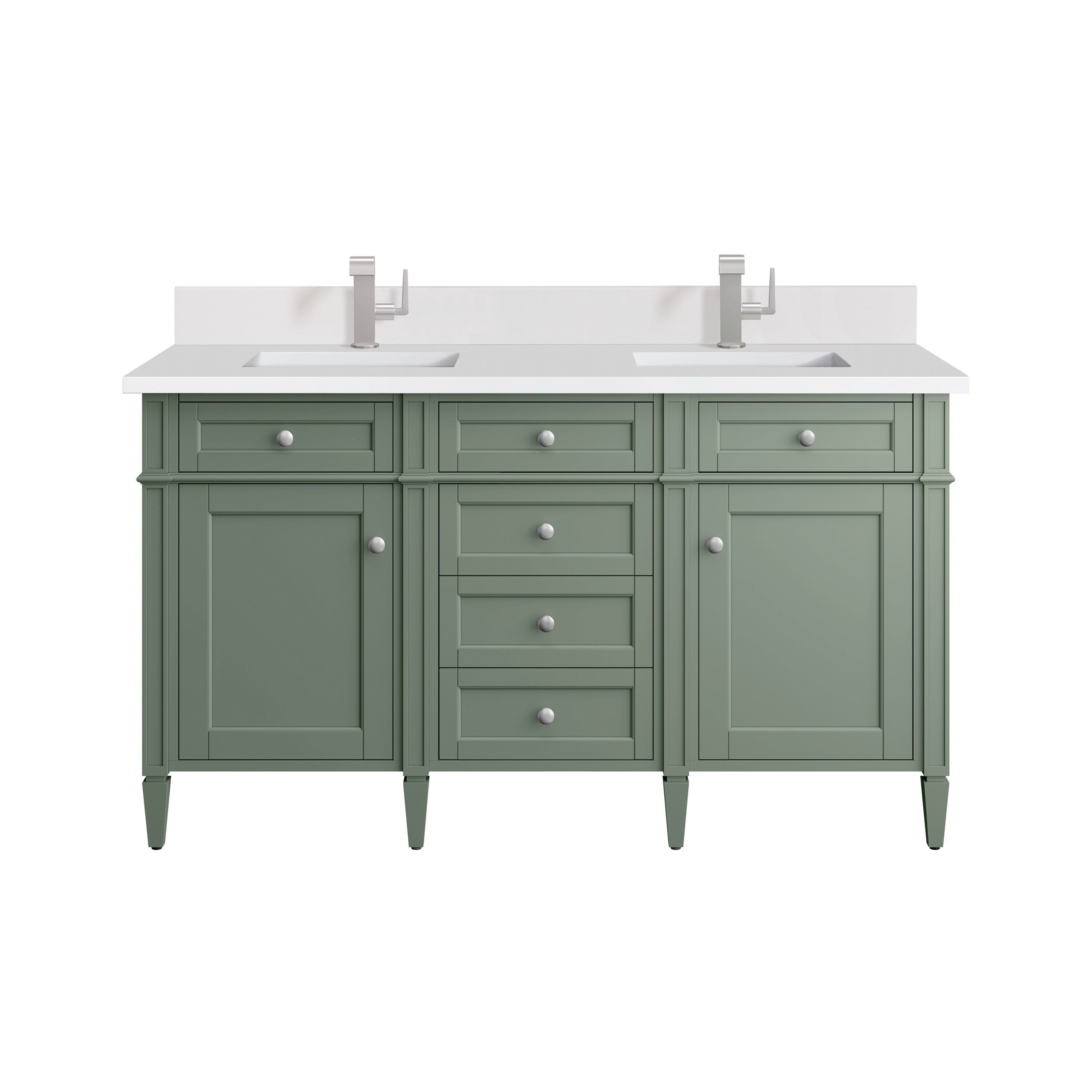 James Martin Vanities 650-V60D-SC-1WZ Brittany 60-in Smokey Celadon Undermount Double Sink Bathroom Vanity with White Zeus Quartz Top