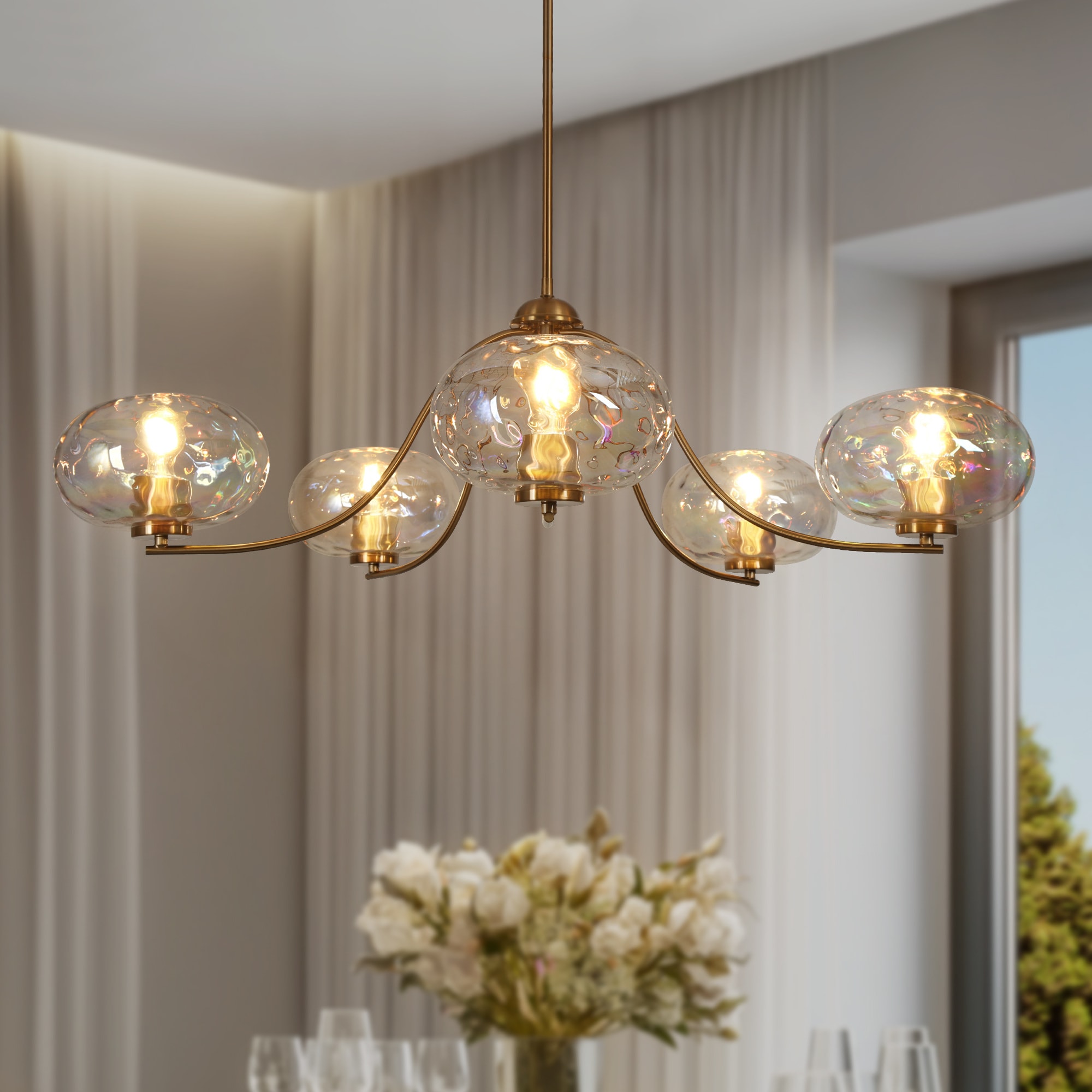 LNC LIQQUQQ96C559C Chrysaorican 41.5-in Oversized 5 -Light Polished Gold Modern/contemporary For Use in Bedrooms, Dining Rooms, Foyers, Kitchens, Living Rooms Chandelier