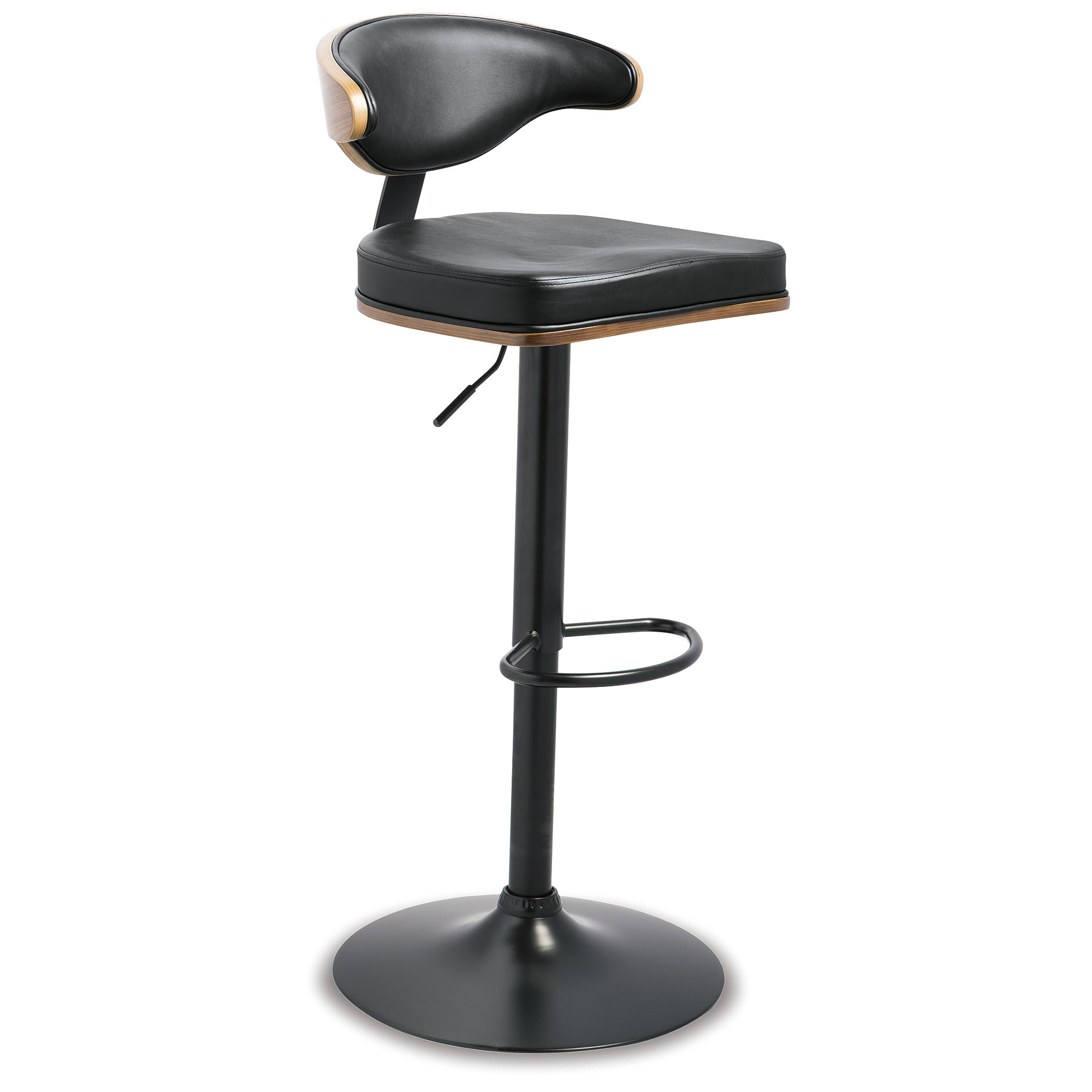 Signature Design by Ashley D120-330 Bellatier Adjustable Height Bar Stool with Black Faux Leather and Brown Metal Base