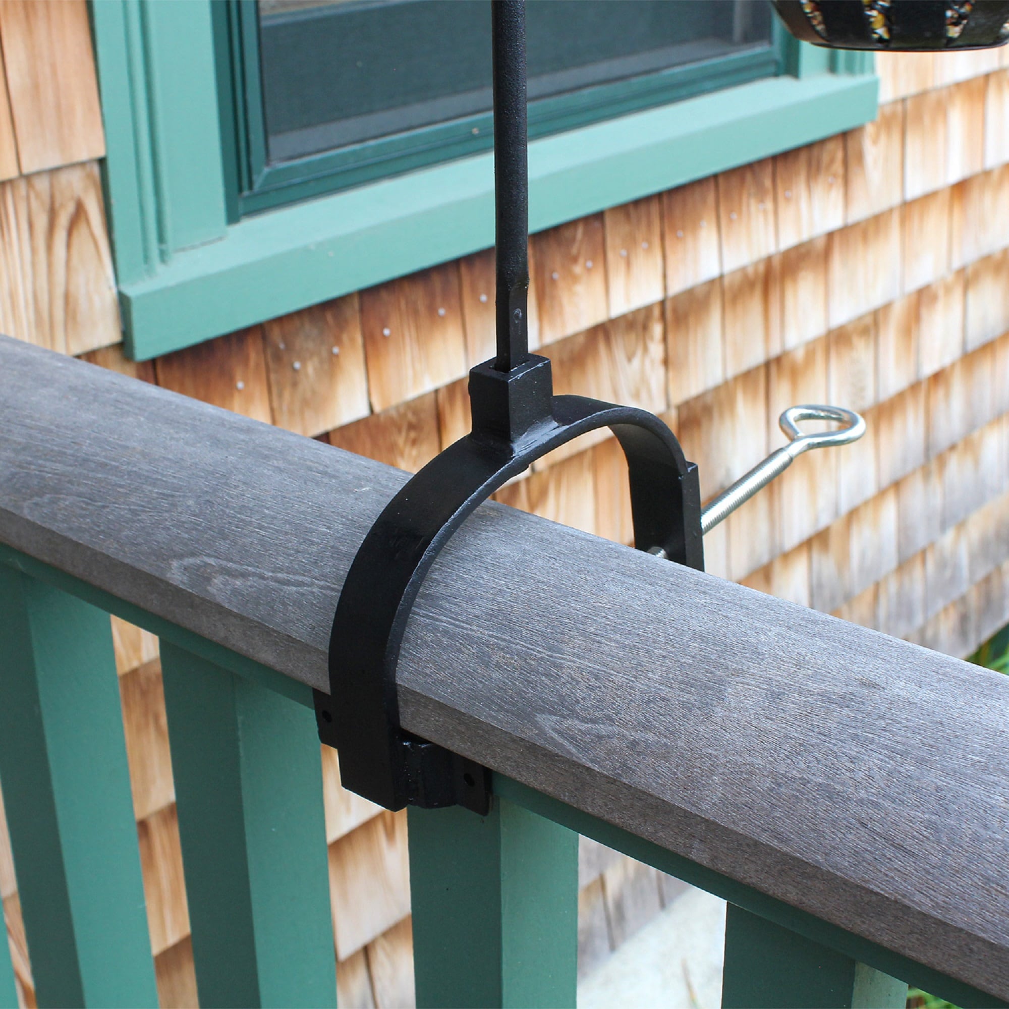 Wrought Iron Shepherd's Hook with Over Railing Bracket