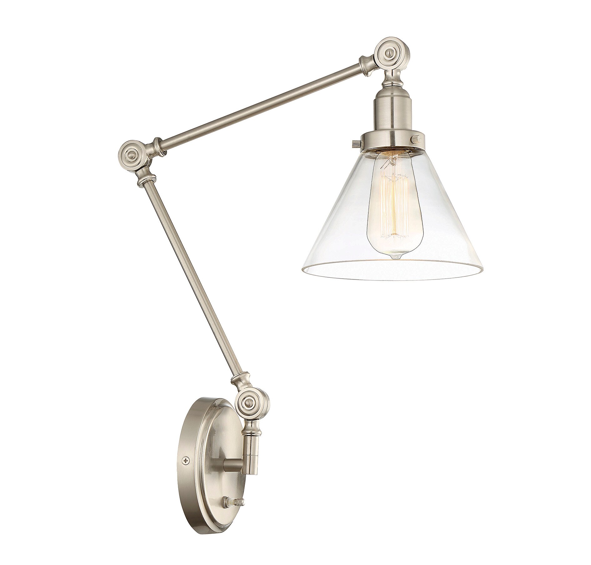Drake Satin Nickel Adjustable Sconce with Clear Glass Shade