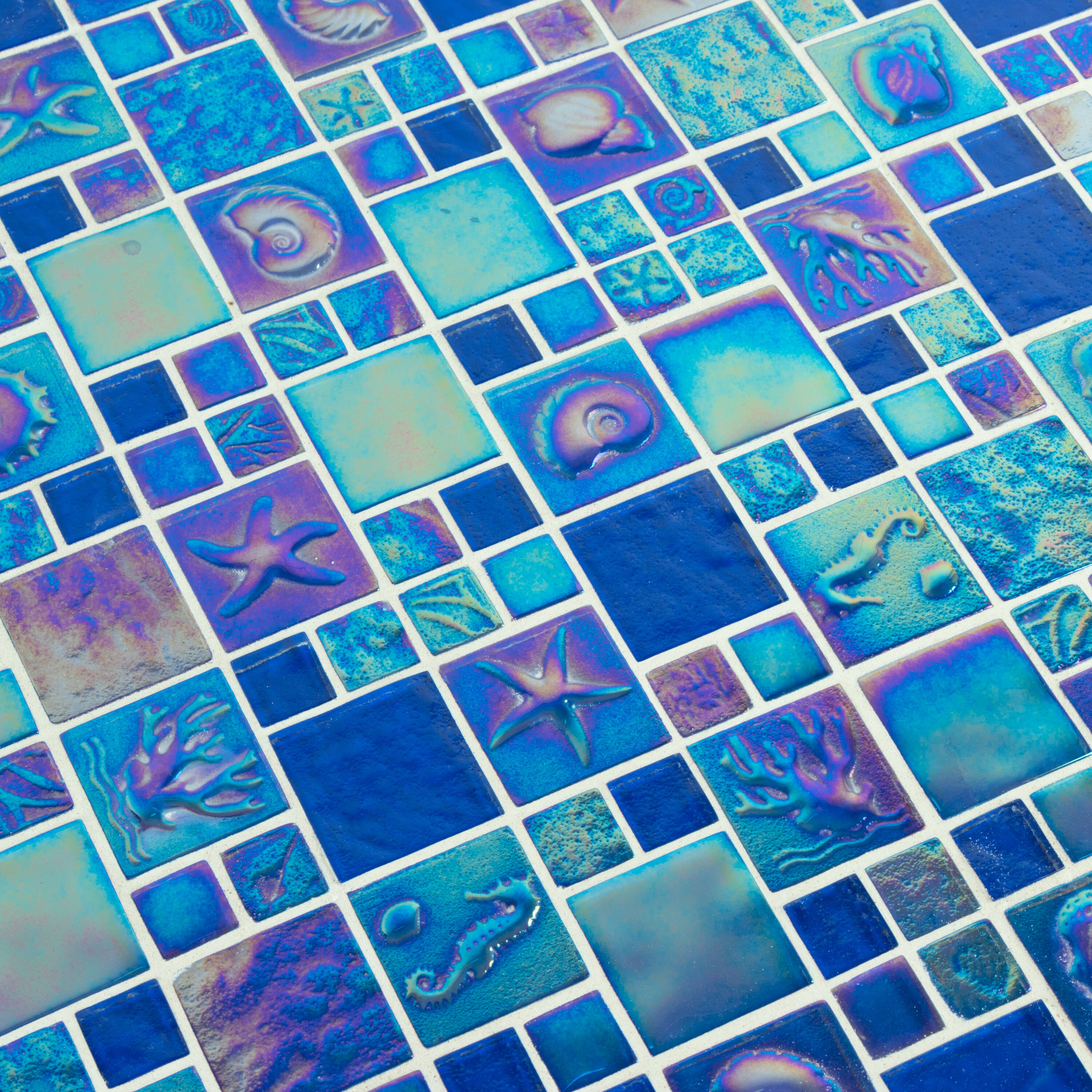 Ocean Bay Blue Iridescent Glass Mosaic Wall Tile