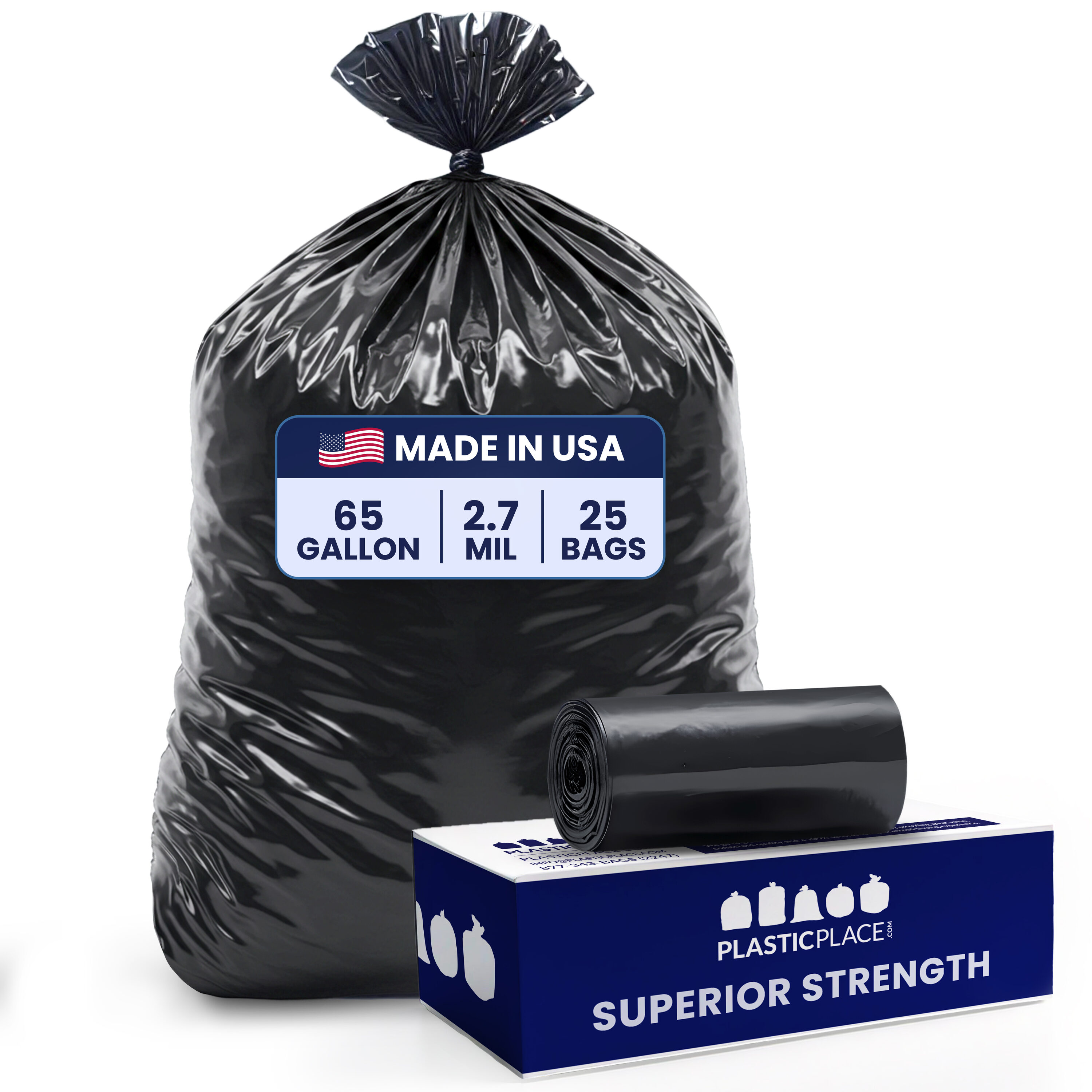 Plasticplace 65-Gallon Scent free Black Outdoor Plastic Can Trash Bag 25 -Count