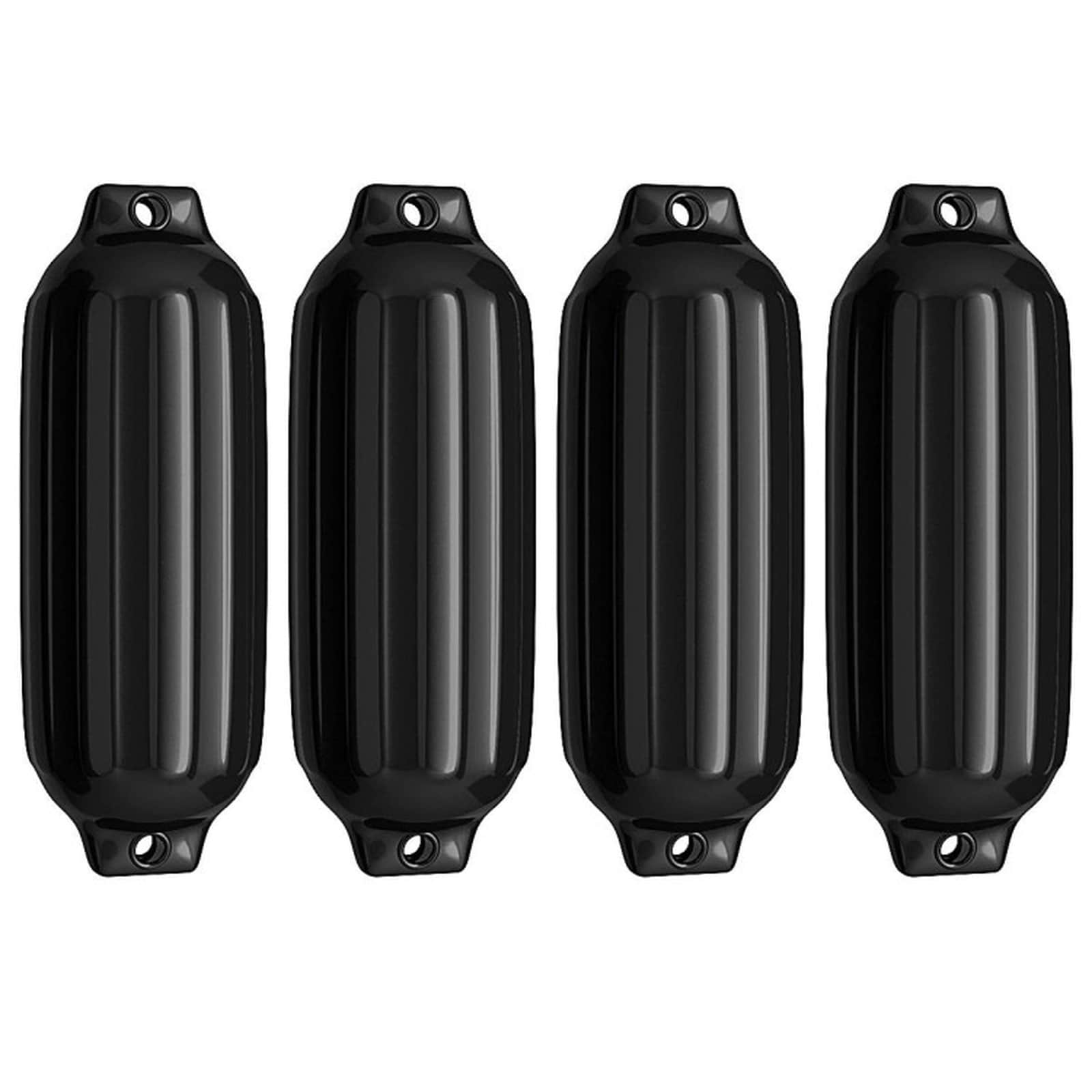 SUGIFT Set of 4 Marine 8.5-in by 27-in Ribbed Boat Fender Vinyl Bumper Black UV-Resistant Dock Bumpers with Rope Holes for Boats and Pontoons
