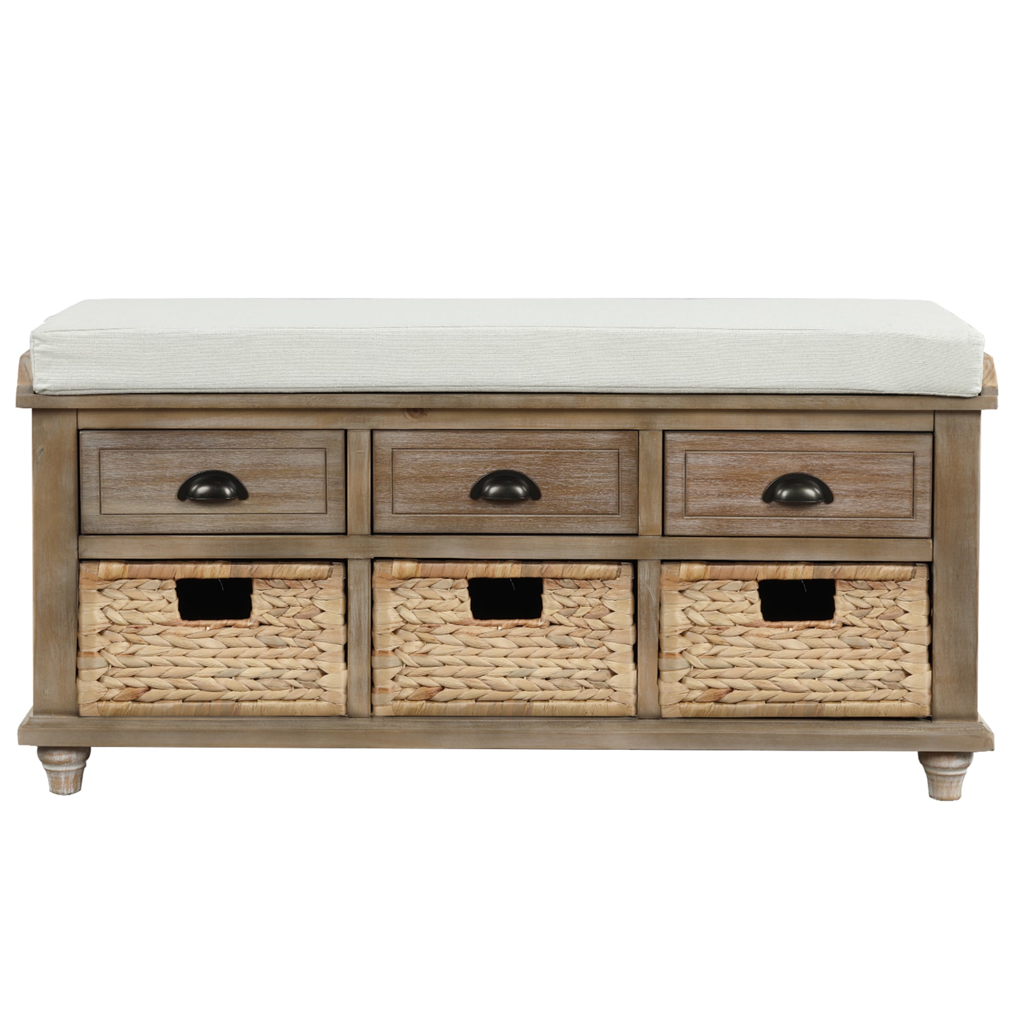 SINOFURN SYA330010WW Rustic White Washed Accent Bench with Storage 42.1-in x 15.4-in x 21-in