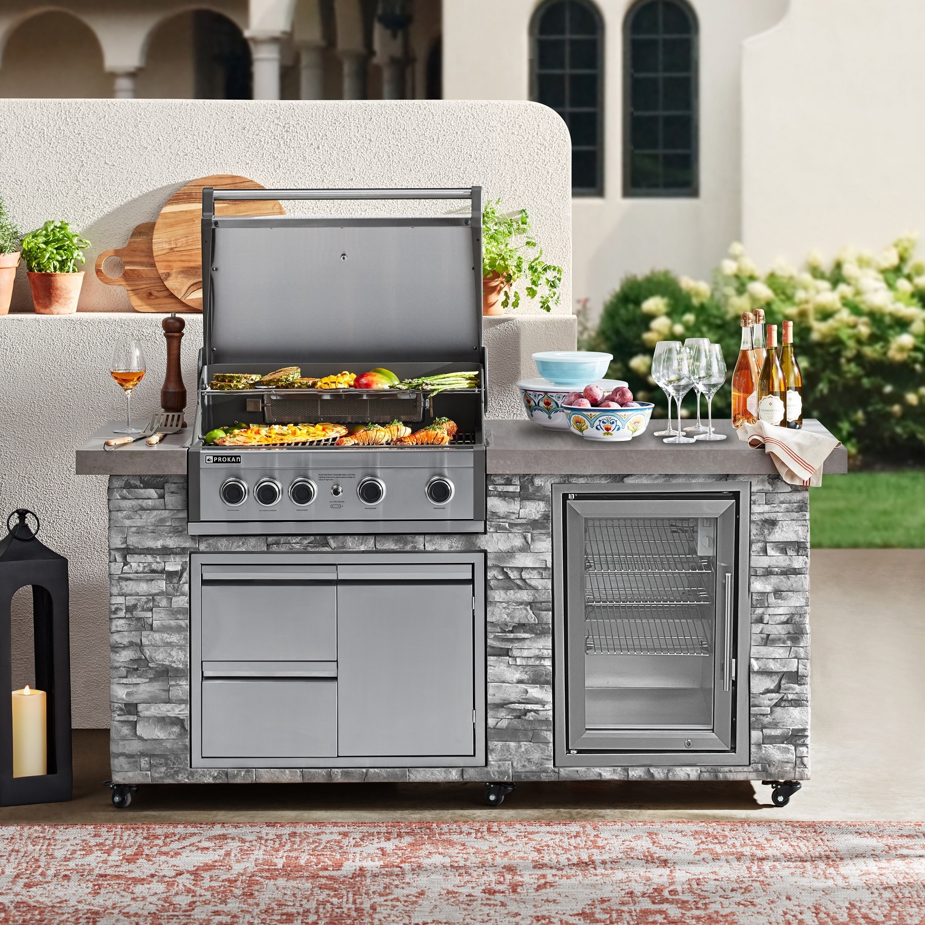 Prokan Grills Pro Elite 5B European Ledge Propane Grill Island 78.2-in W x  33.1-in D x 47.9-in H Outdoor Kitchen Gas Grill with 5 Burners in the  Modular Outdoor Kitchens department at