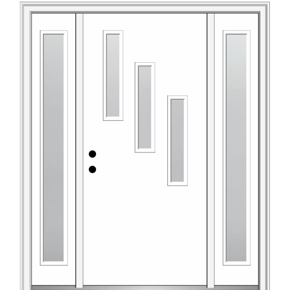 MMI DOOR ZZ350838R 60-in x 80-in x 6-9/16-in Fiberglass Pulse lite Right-hand inswing Brilliant White Painted Prehung Front Door with Sidelights with Brickmould Insulating core
