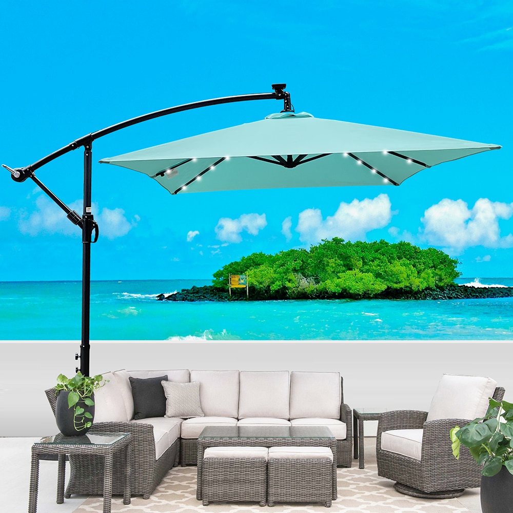 Sunrinx MG64-1-Q4HW 6.5-Feet Steel Green Cantilever Patio Umbrella with Lights and