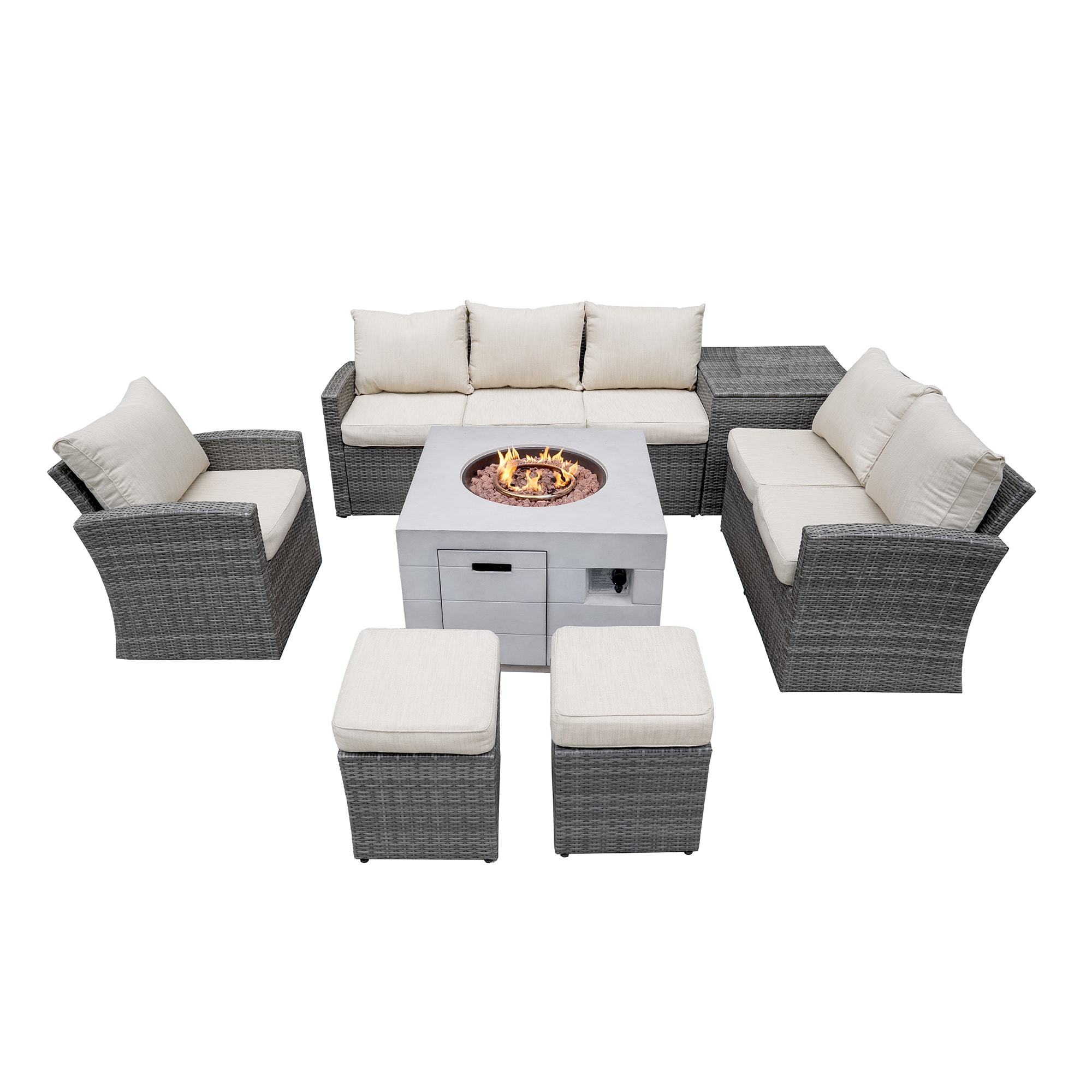 Moda Furnishings MAG-1403B-2160-G Fyran 7 -Piece Wicker Patio Sofa Conversation Set with Tan Cushions