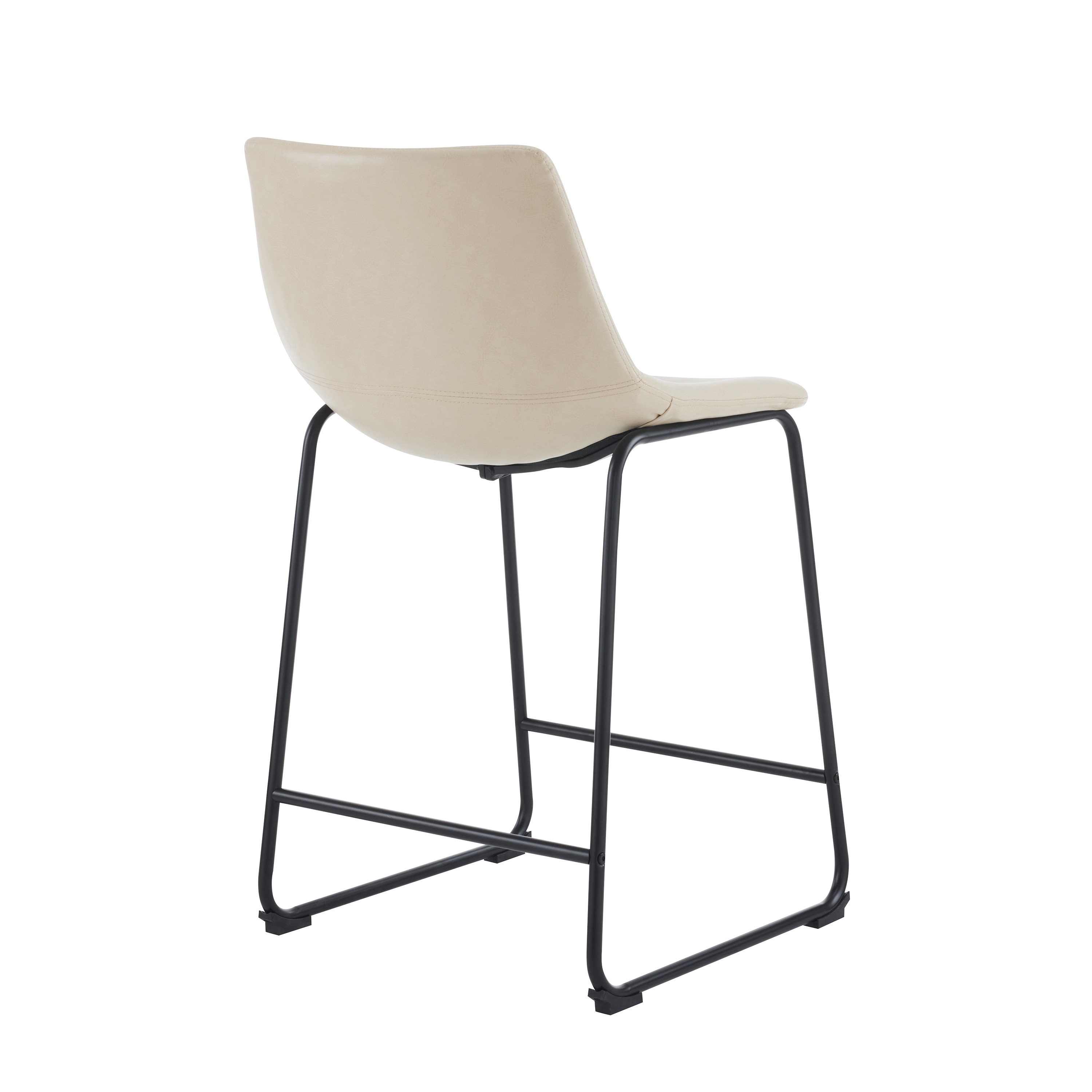 Cream Faux Leather and Black Steel Armless Counter Stools, Set of 2