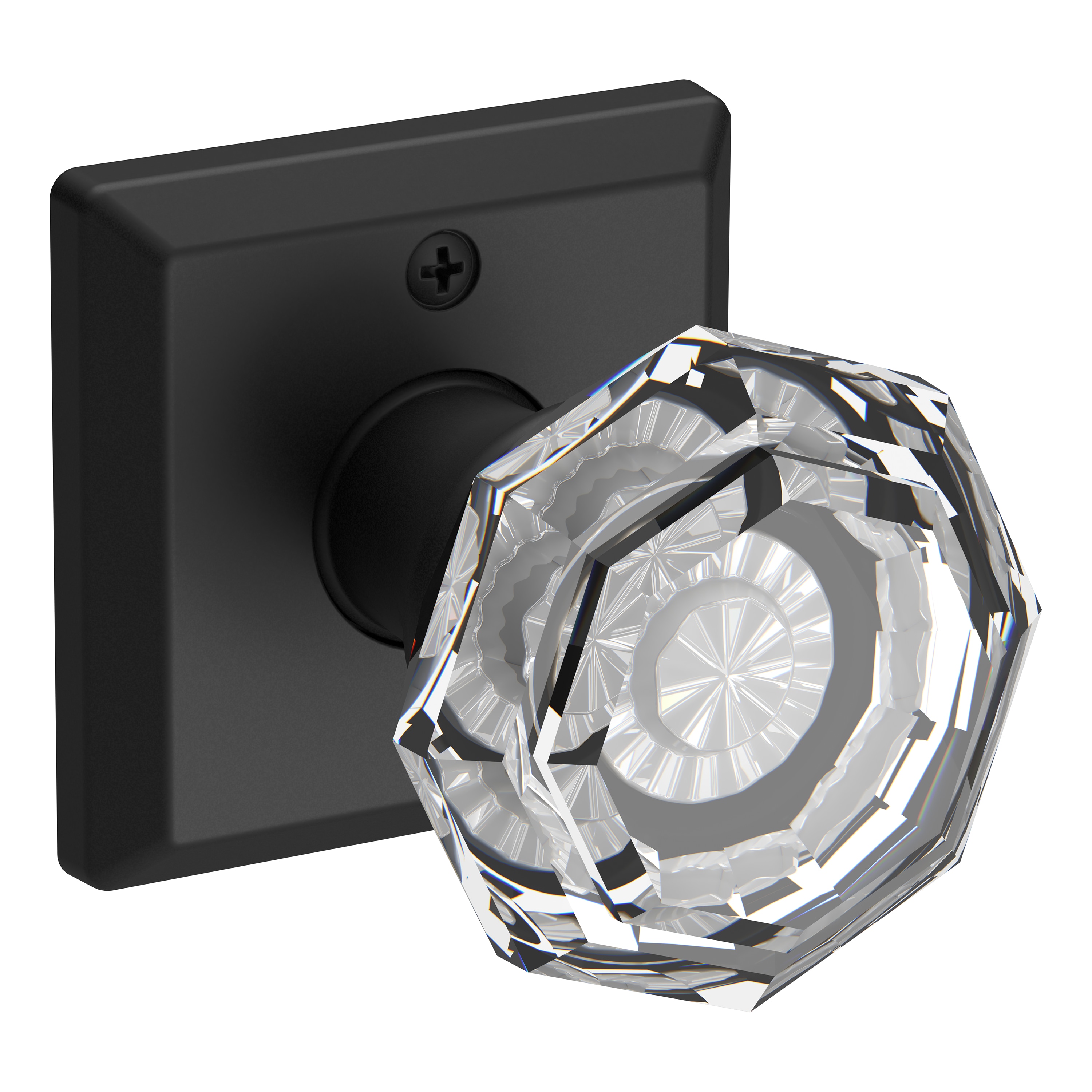 Satin Black Crystal Interior Door Knob with Square Rosette