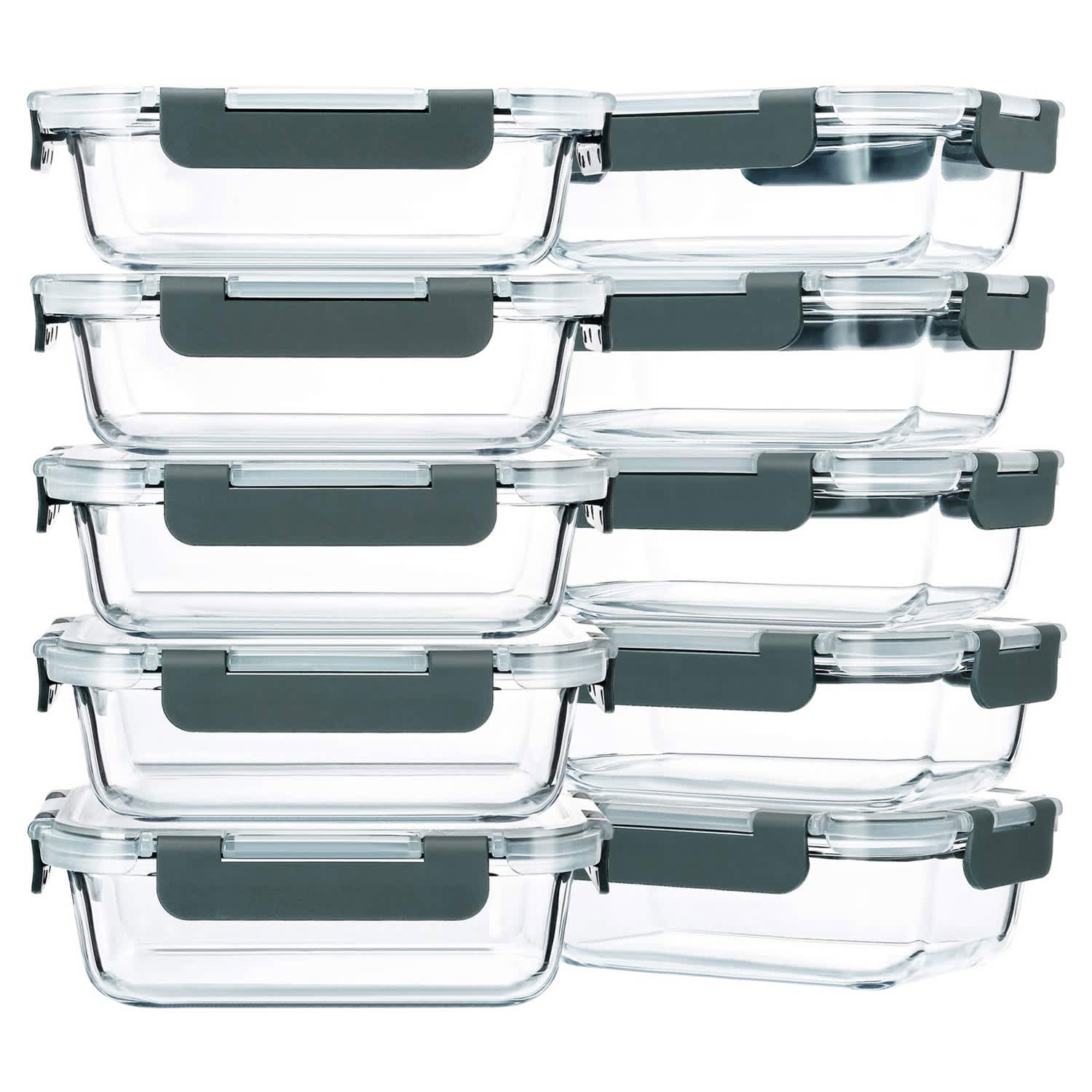 Aoibox  10 Pack 22oz Glass Meal Prep Containers Single Compartment Stackable Food Storage Containers with Airtight Lids Microwave Oven Safe
