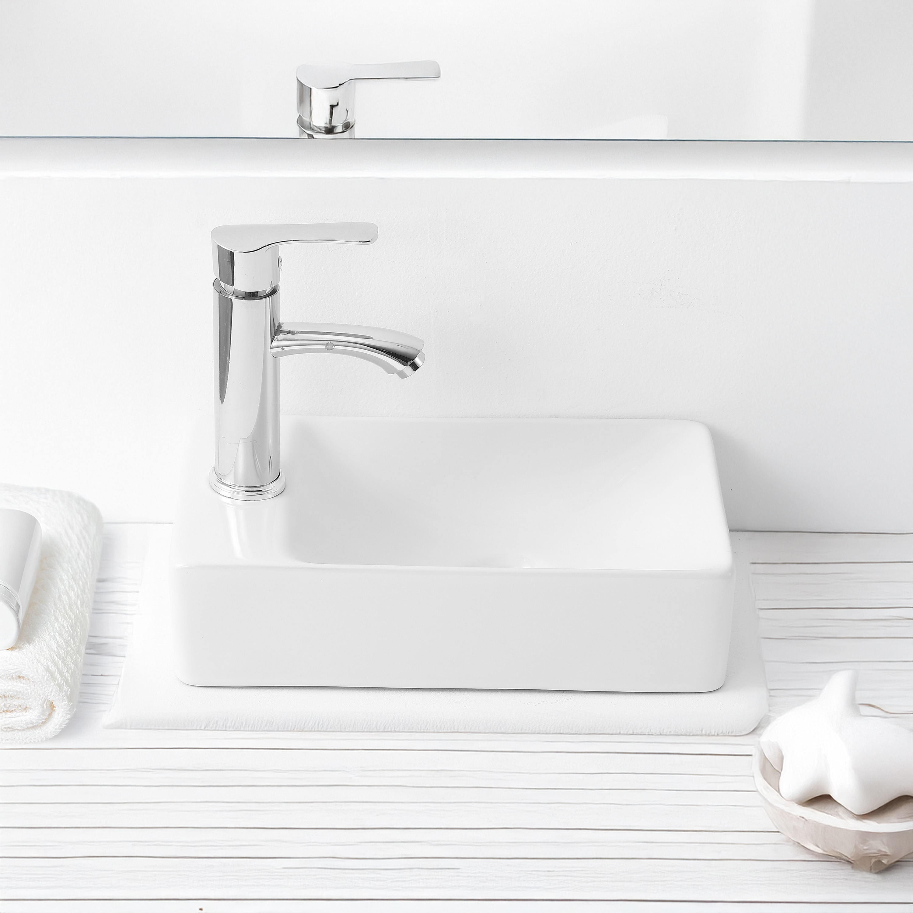 JONATHAN  Y SNK1004A-L Felix Ceramic Mini Sink Porcelain Wall-mount Rectangular Modern White - Left Faucet Bathroom Sink ( 15-in x 8.5-in )